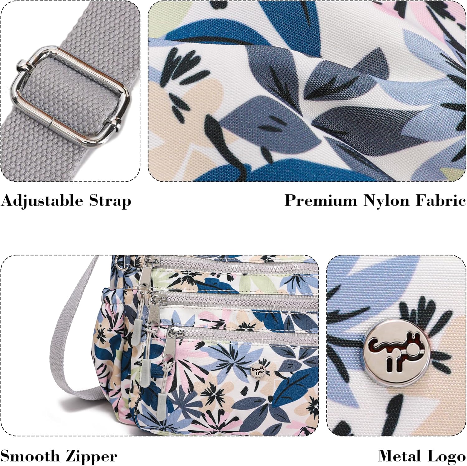 AOCINA Crossbody Bags for Women Multi Pocket Nylon Lightweight Ladies Purses Messenger Shoulder Handbags Satchel Travel Bag