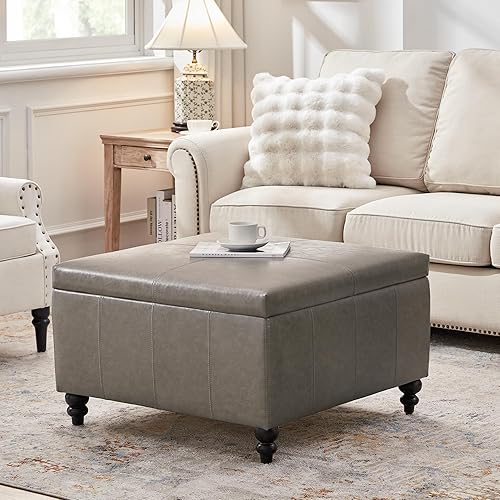 Miniatura 24 de HUIMO Otomana cuadrada de almacenamiento, mesa de centro otomana grande para sala de estar (gris oscuro) Gris oscuro,Negro,Marrón,Gris,Caqui,gris