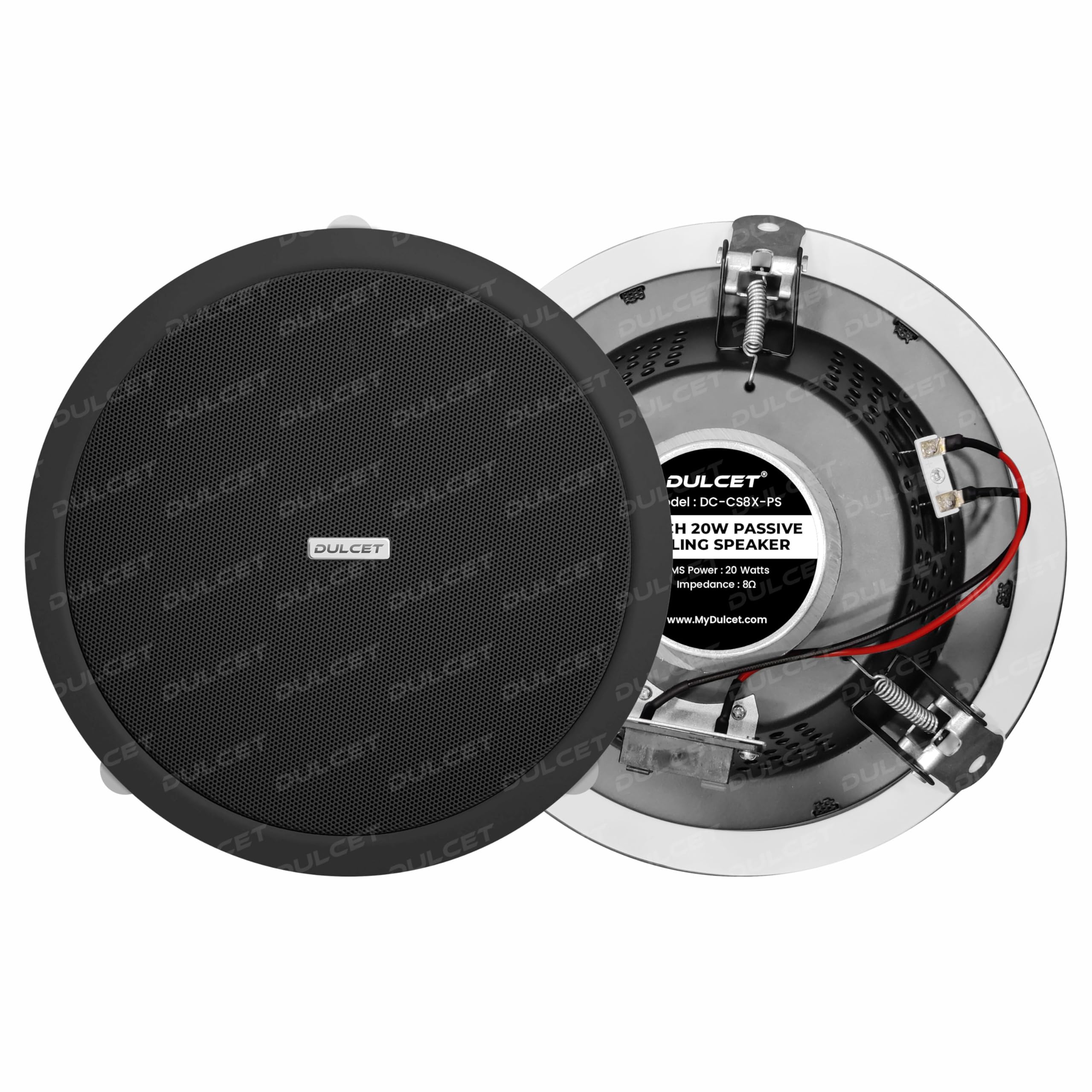 DULCET DC-CS8X-PS Black 8 inch 20W Full Range 8 Ohms Passive Ceiling Speaker That Connects to Active Bluetooth Ceiling Speaker (Active Bluetooth Speaker to be Purchased Separately)
