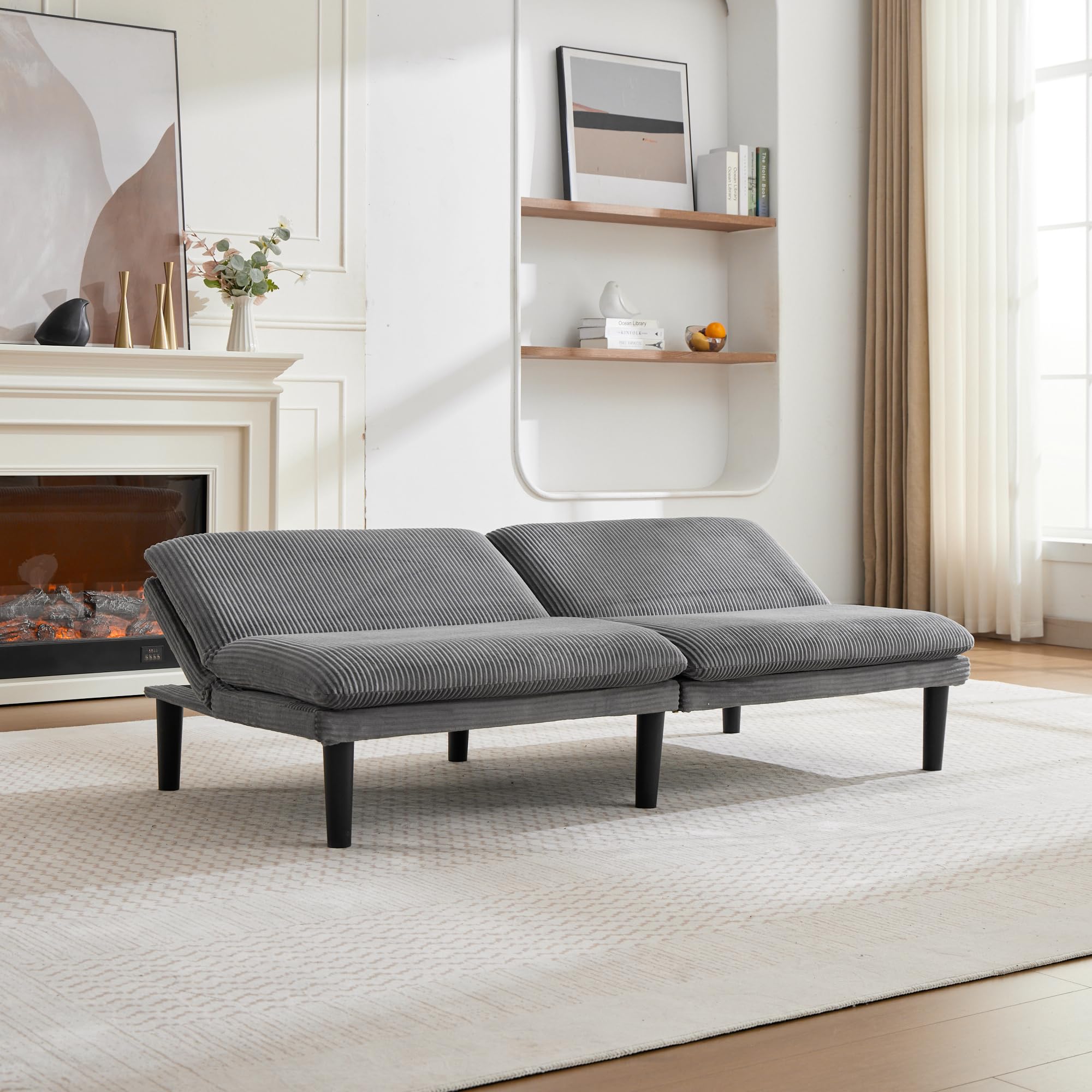 Generisch Sofá de 2 plazas de terciopelo gris, 3 posiciones, ajustable, cama para invitados en casa