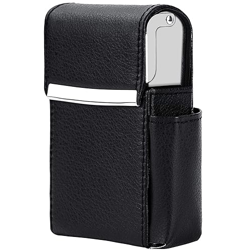 Funda deslizante de piel sintética para cigarrillos con soporte para encendedor y lazo para cinturón para hombres y mujeres unisex