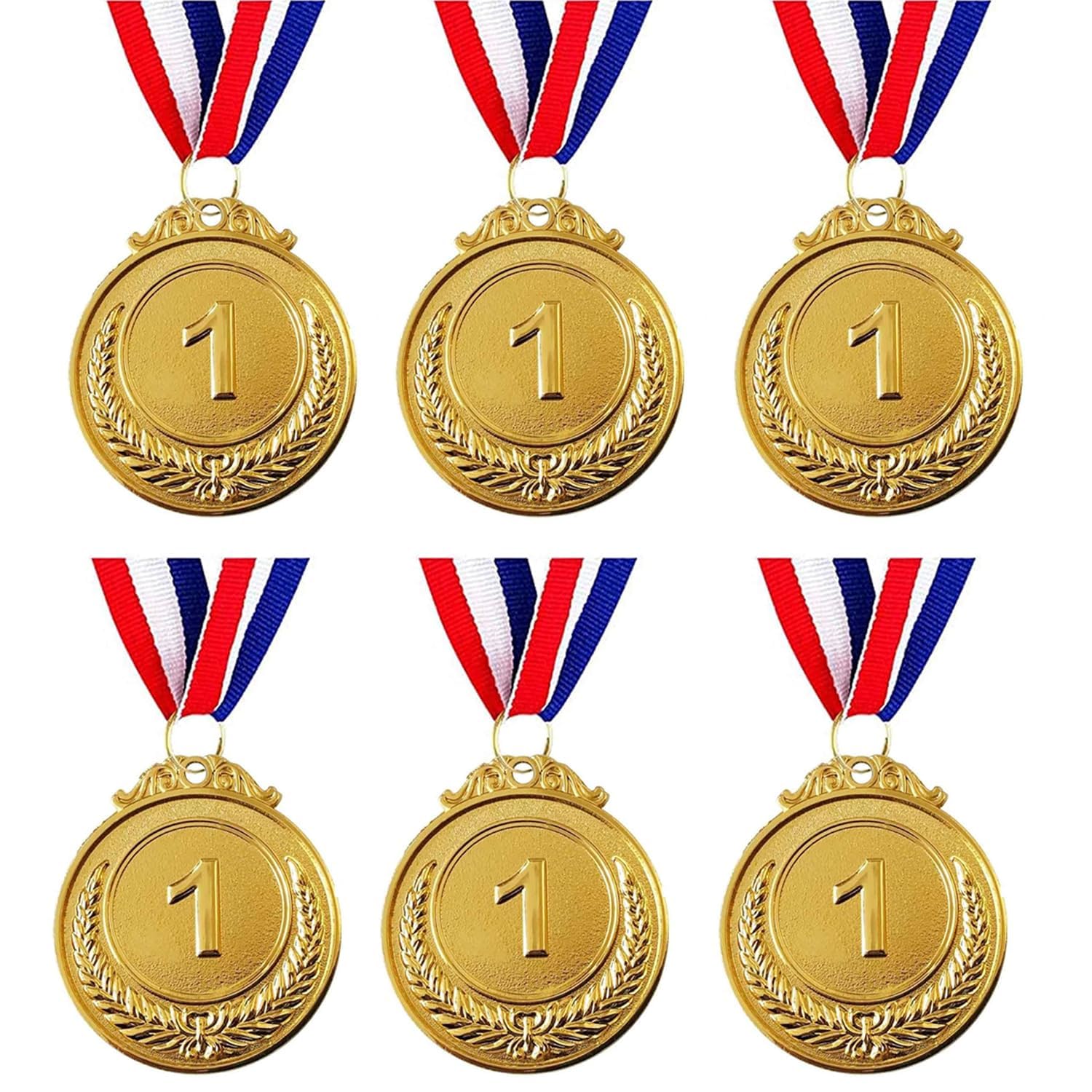 6 Pcs Gold Medals for Awards for Kids and Adults, 1st Place Metal Award Medals Olympic Style Winner Awards for Sports, Party, Tournaments, Prizes, Competitions, 2 Inches