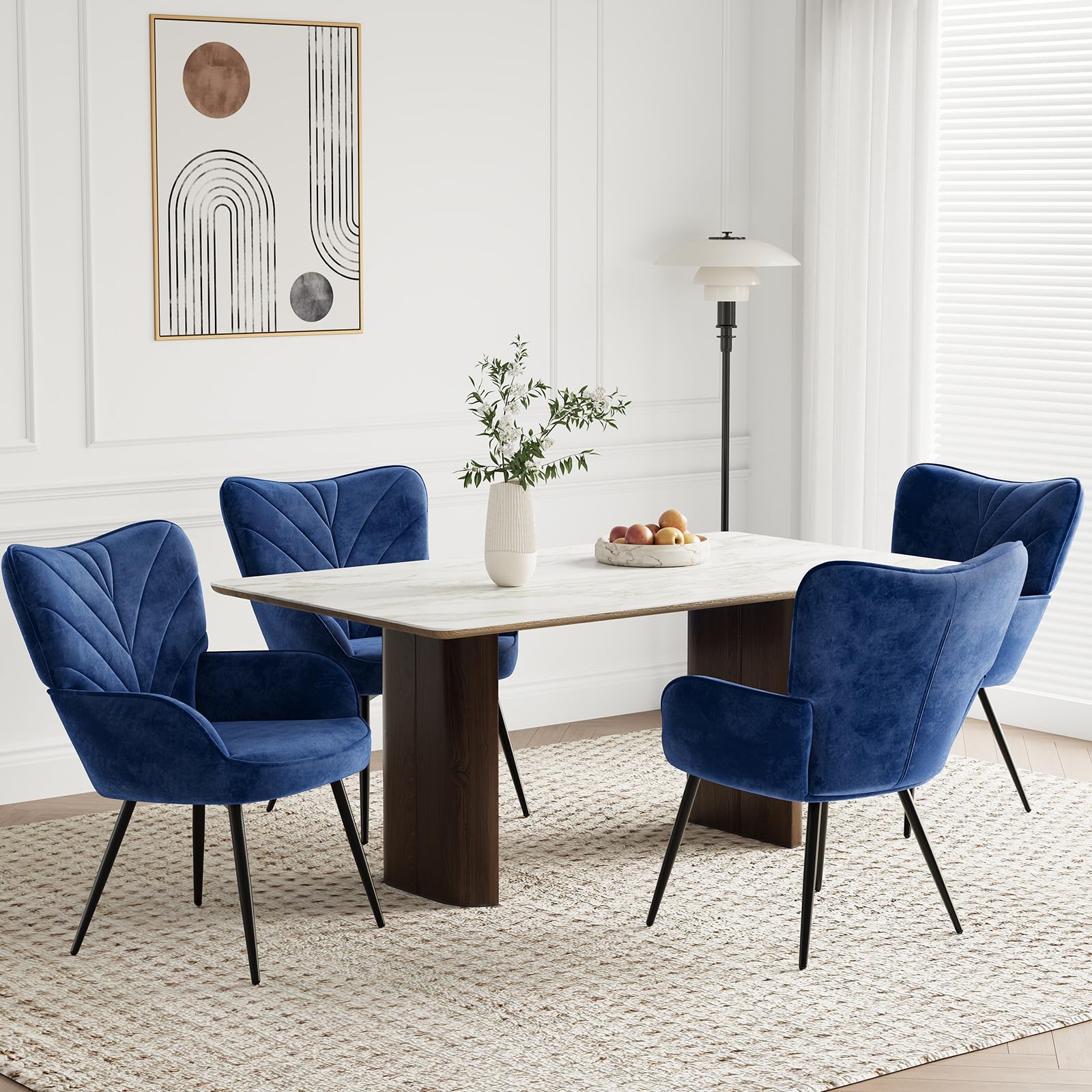 COLAMY Wohnzimmer Sessel 2er Set, Samtbezogener Relaxsessel mit hoher Rückenlehne, Gepolsterter Komfortsessel mit Wingback-Design, Lounge Chair mit Holzbeinen für Wohnzimmer, Leseecke, Blau
