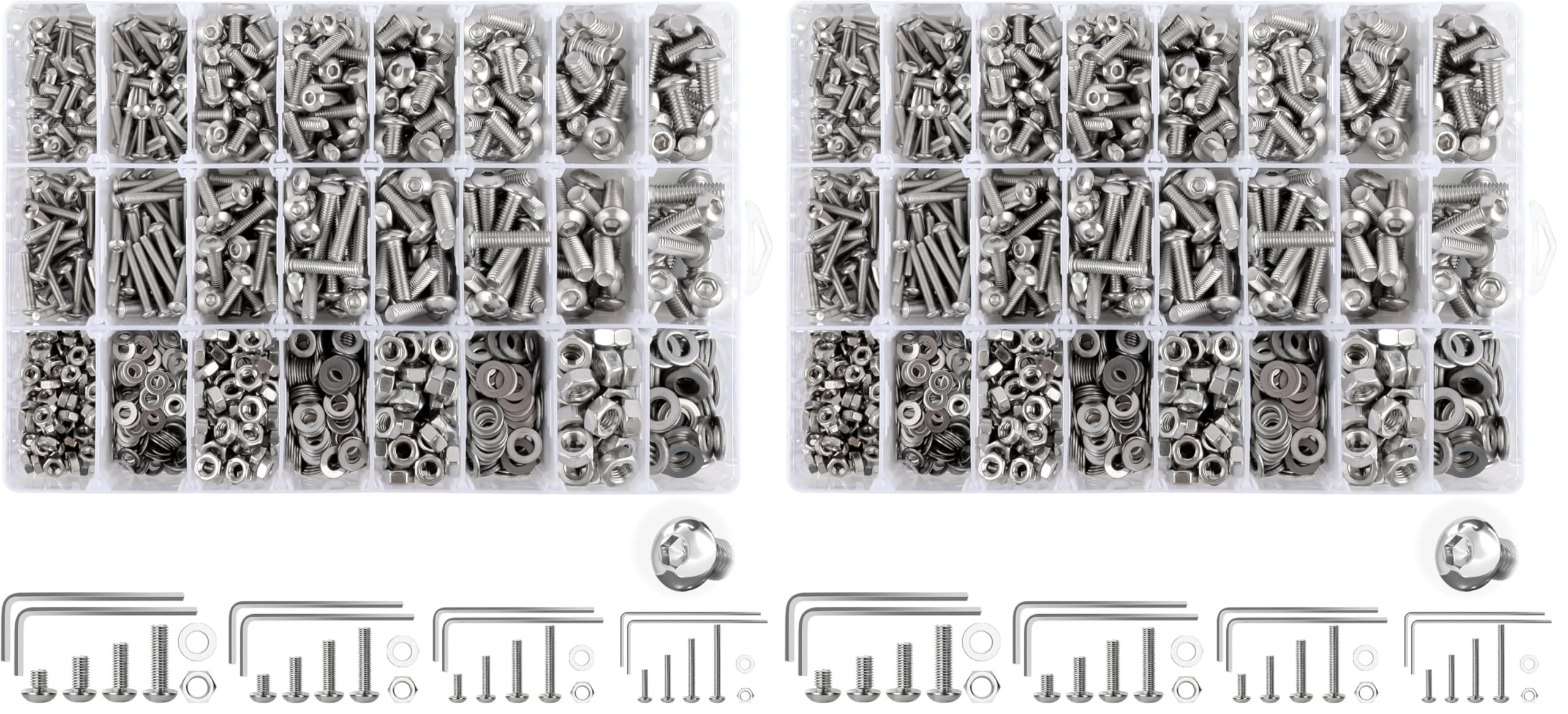 1280 Stk Schrauben Set, M3 M4 M5 M6 Gewindeschrauben Set 304 Edelstahl Linsenkopf Innensechskantschrauben mit Muttern Unterlegscheiben und Innensechskantschlüsseln Sortiment Set (Packung mit 2)