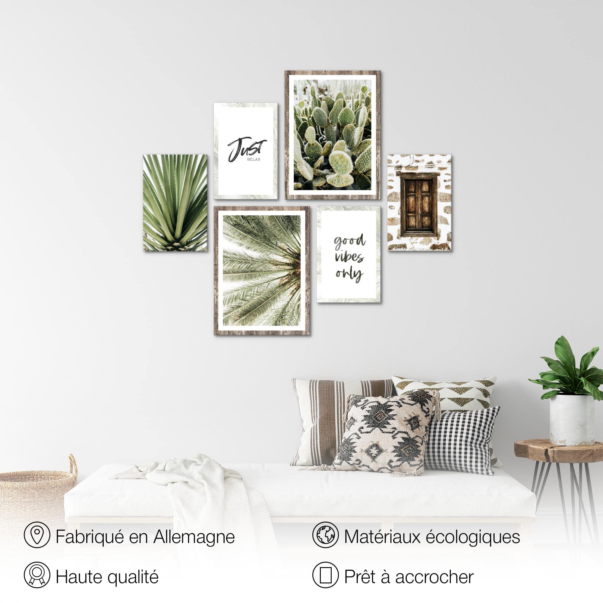 Novart- Tableau Décoration Murale- Nature végétale- Decoration Chambre Salon- Prêt à être Accroché- 6 Cadres 30x40 & 20x30 cm- Vert- N015363a