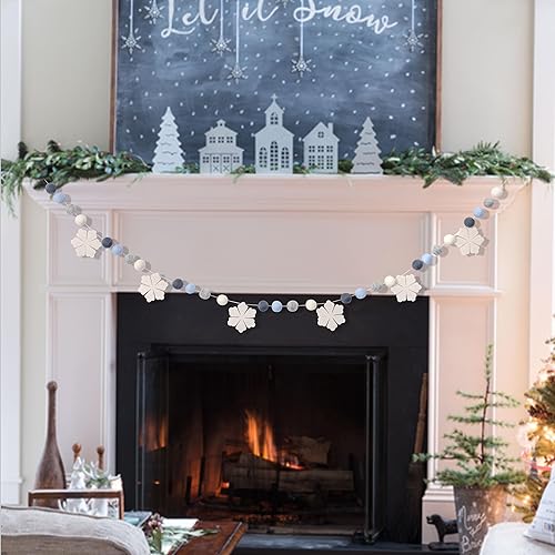 Miniatura 5 de Guirnalda de copos de nieve de fieltro, guirnalda de bolas de fieltro de copo de nieve, decoración de pared de invierno, guirnalda de Navidad,