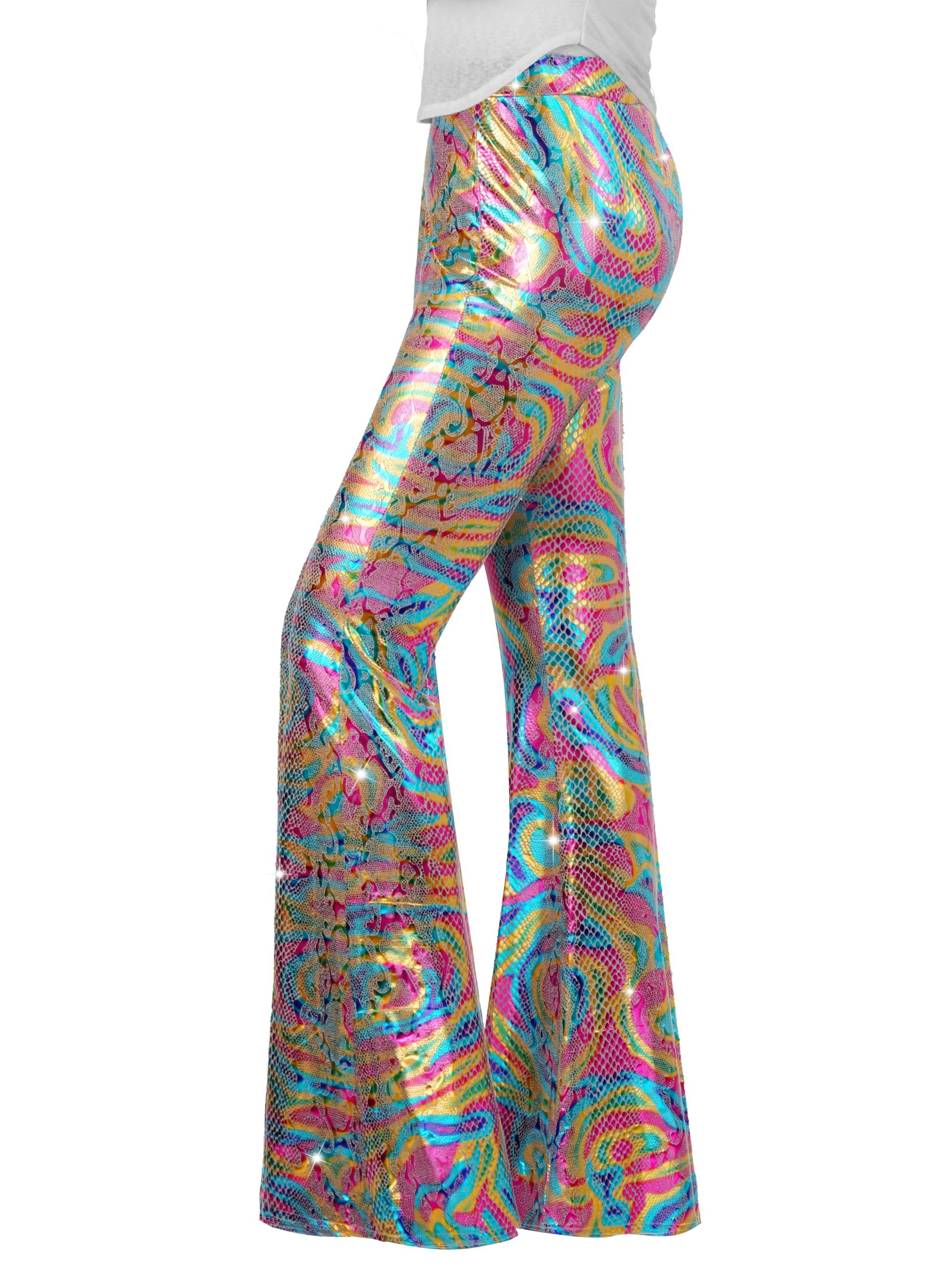 Nawgut Sequin Flare Pants Sparkly Glitter High Waisted Bell Bottoms