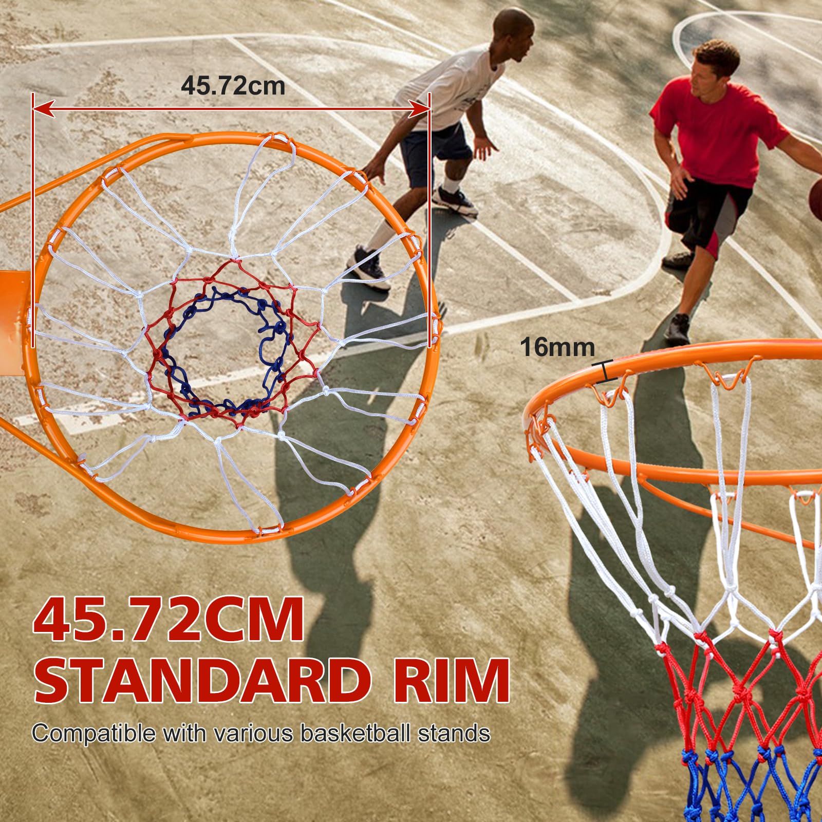 Anneau de panier de basket, filet de basket-ball et fixations murales, taille standard de 45 cm de diamètre pour un montage intérieur et extérieur