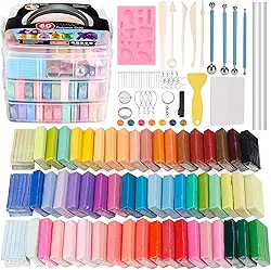 Kit iniciante de argila de polímero, CiaraQ 60 cores (30 ml/bloco), argila de modelagem para forno moderadamente firme, moldagem não tóxica em formato de CPSC, argila colorida tipo "faça você mesmo", sortidas com ferramentas de escultura para crianças, iniciantes.