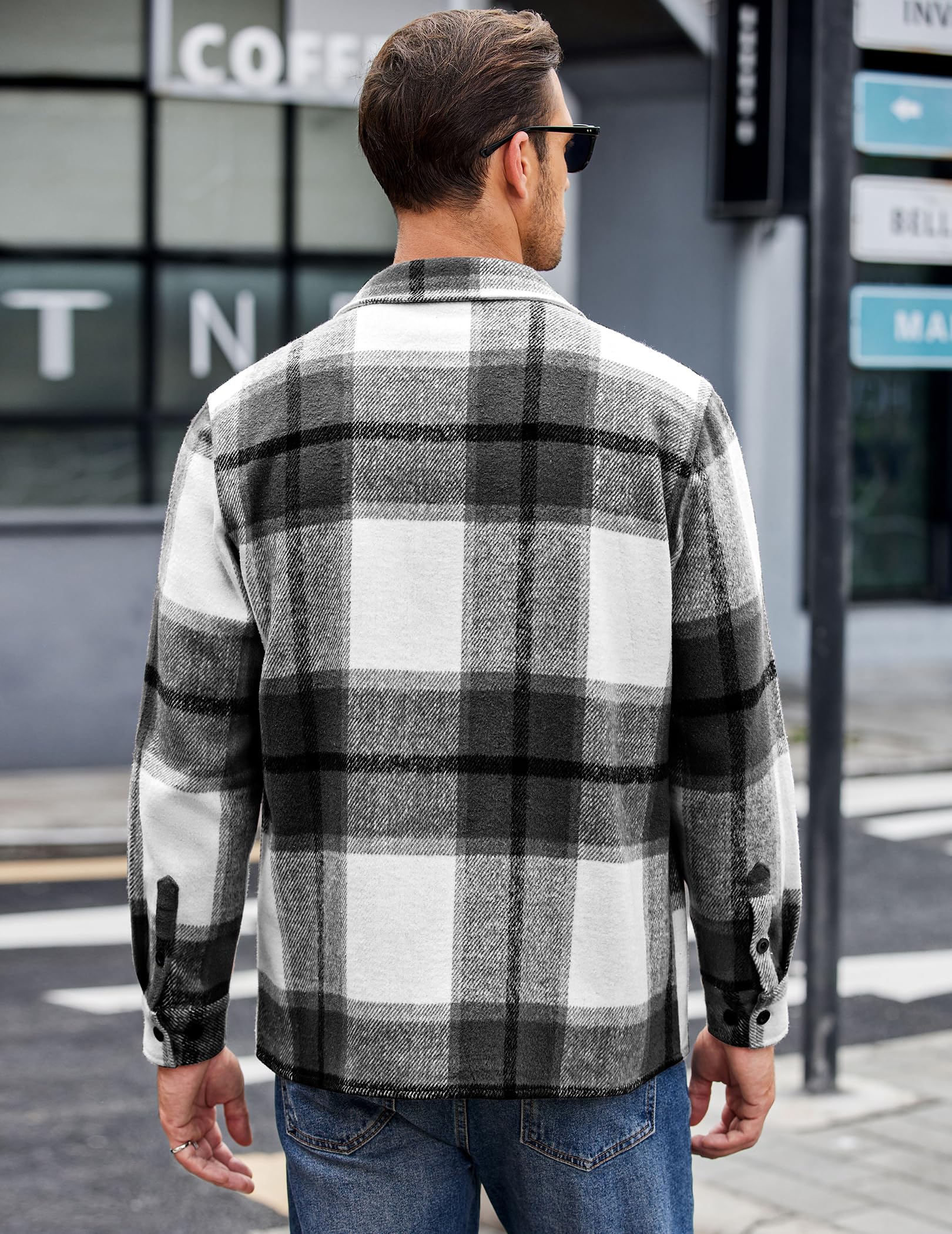 COOFANDY Camicia da uomo in flanella, casual, con bottoni, a quadri, a maniche lunghe, in pile con tasche