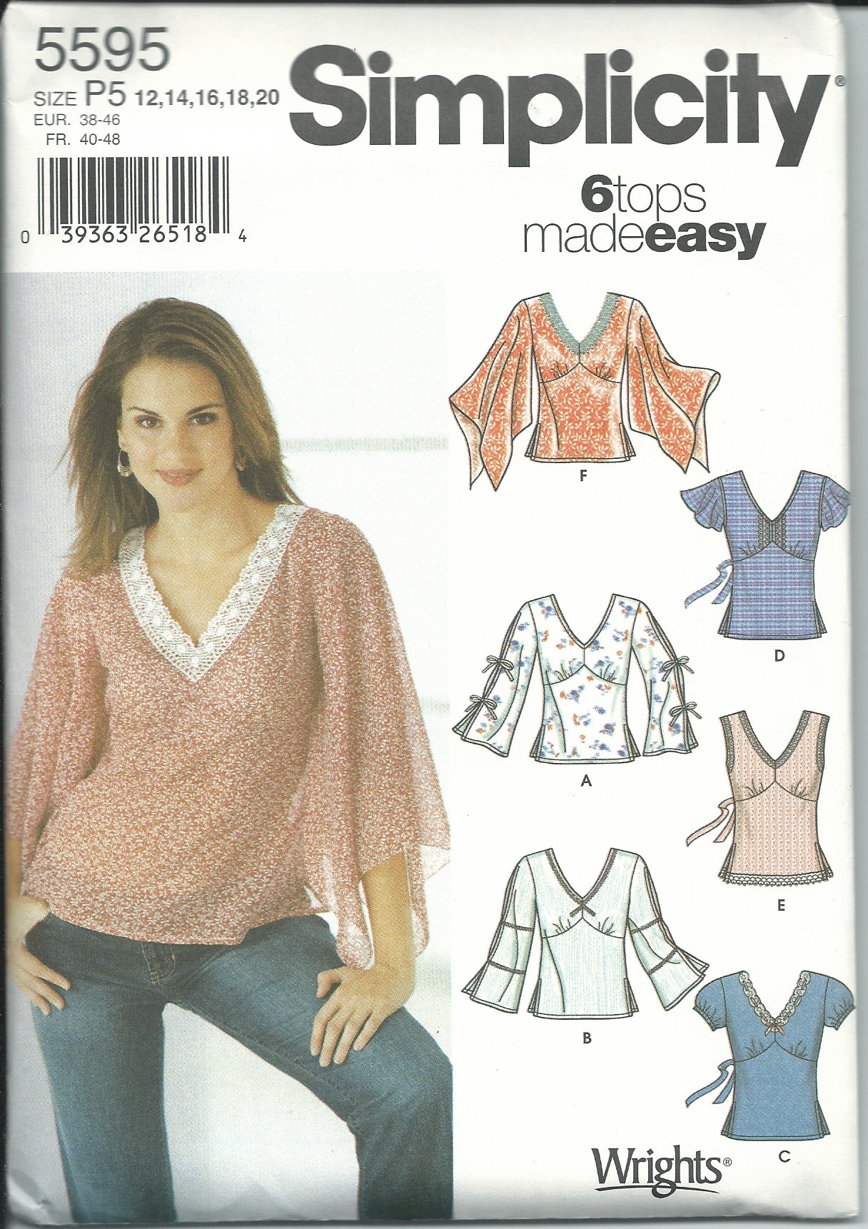 Patron de couture Simplicity 5595P hauts femmes pour création sur mesure