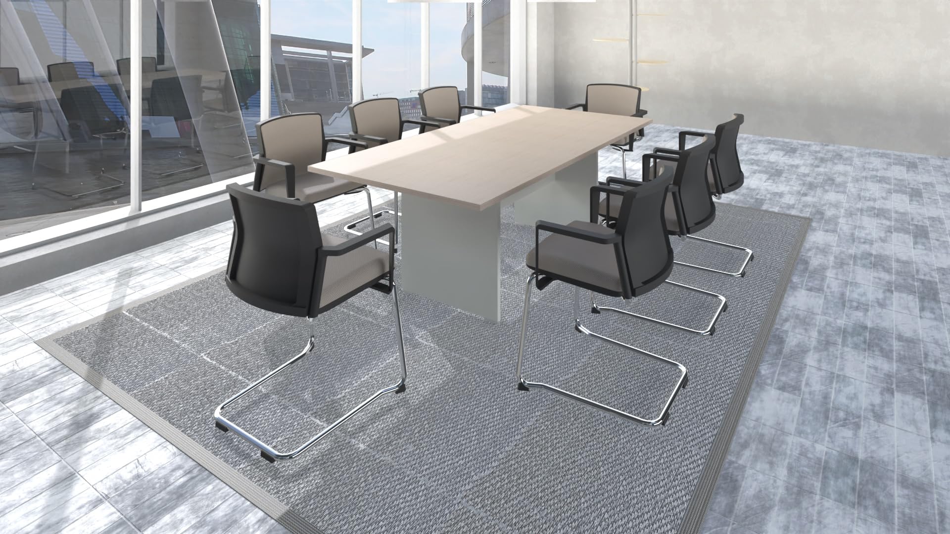 FBasic Tavolo Riunioni Rettangolare in legno - Rovere Bianco - 210x100x73,6 cm