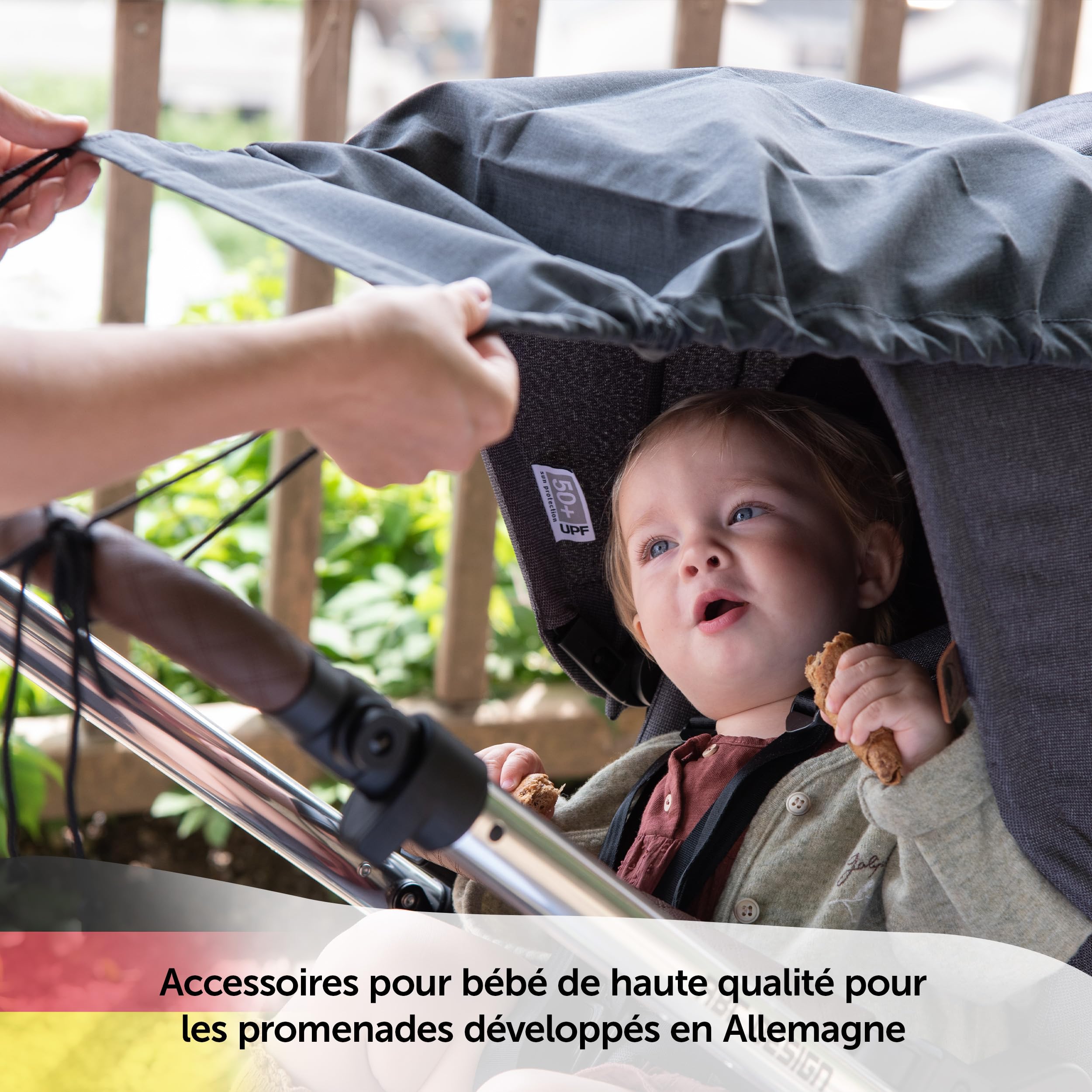 Zamboo Pare Soleil Poussette Universel Bébé – Protection UV 50+ – Voile d’ombrage Poussette avec Fonction Enroulable – Accessoire Poussette et Landau Été – Installation Facile - Gris Chiné