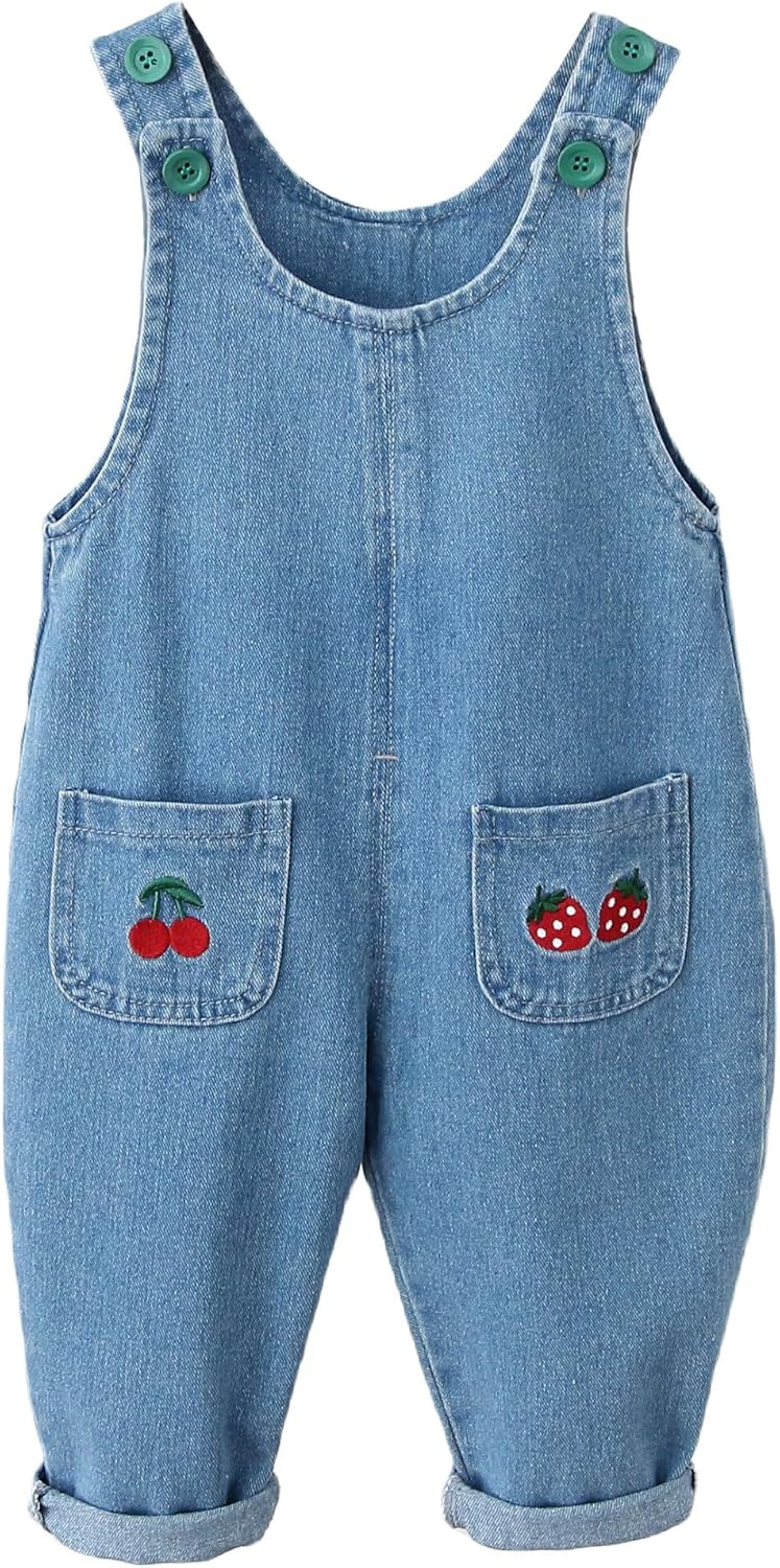 Happy Cherry Baby Overalls Little Kids One Piece Soft Bodysuit Sleeveless Cotton Button Suspender Pants