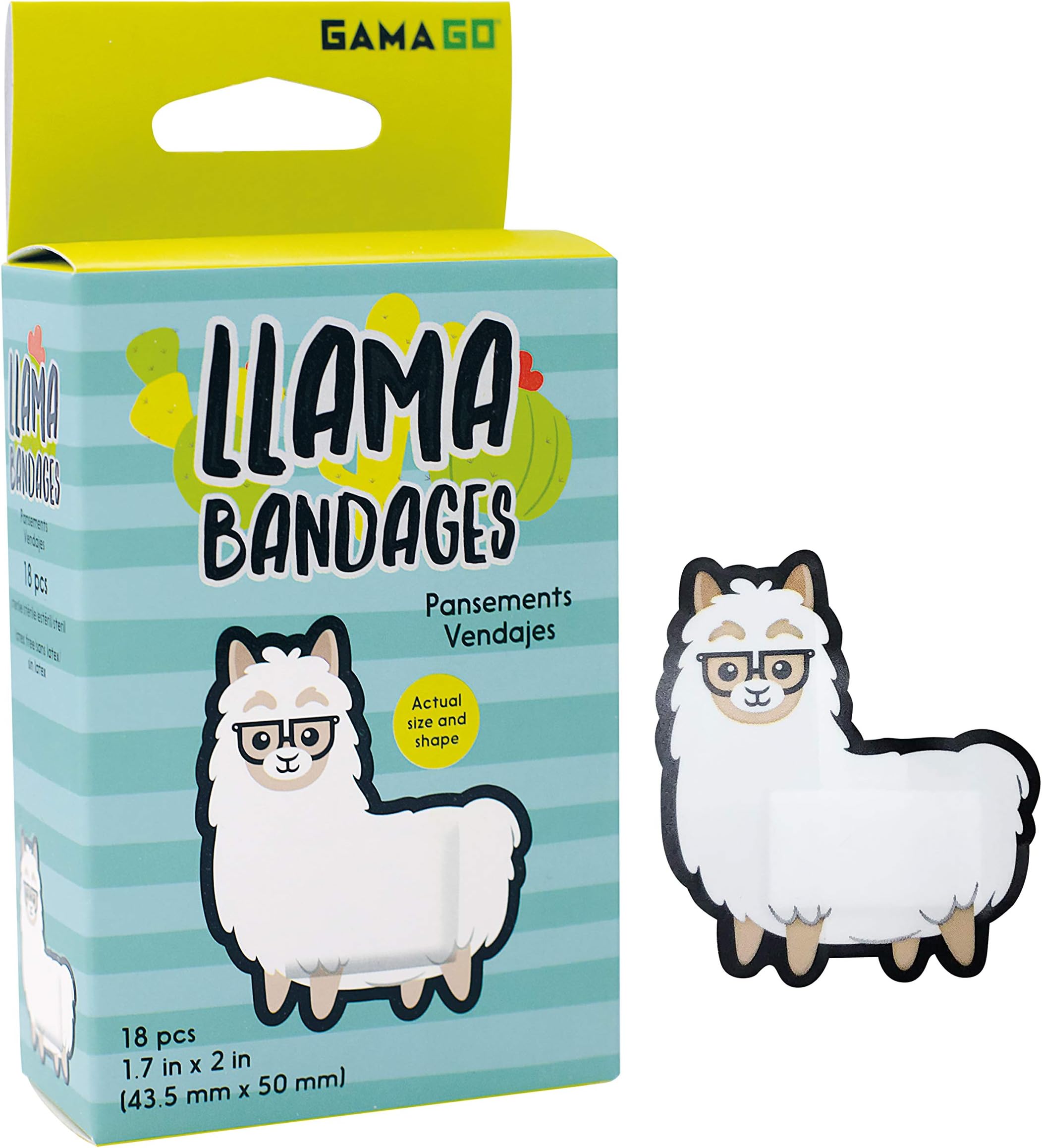 GAMAGOLlama Bandages for Kids & Kidults - Set of 18 Individually Wrapped Self Adhesive Bandages - Sterile, Latex-Free & Easily Removable - Funny Gift & First Aid Addition
