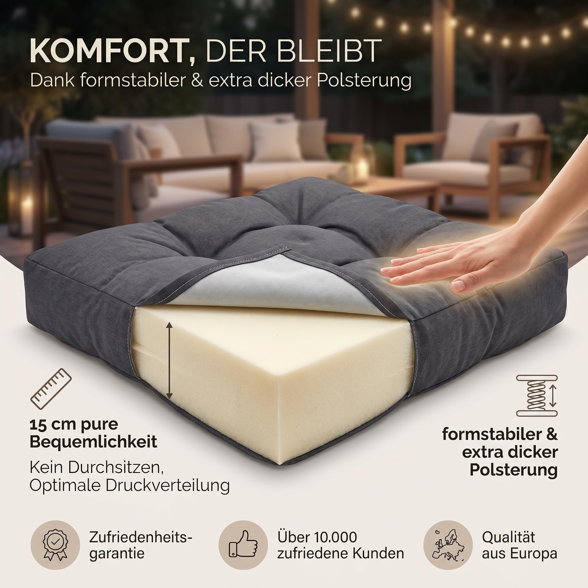 Wool & Home Palettenkissen Set für Gartenmöbel, 8-Teilig, Gesteppt, mit Polsterschaumfüllung, für Lounge, Palettensofa, Terrasse, Balkon und Garten Anthrazit