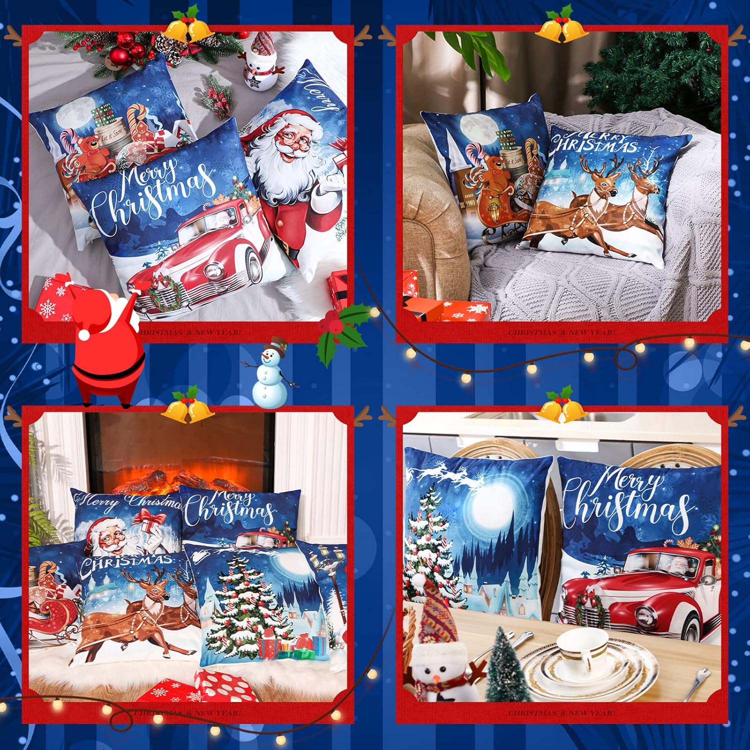Tatuo 6 Pcs Christmas Pillow Covers Cushion Covers Decoration Holiday Decor Throw Pillow Case for Sofa Couch Christmas Office Bedroom Decorations(18 x 18 in,Night Style)