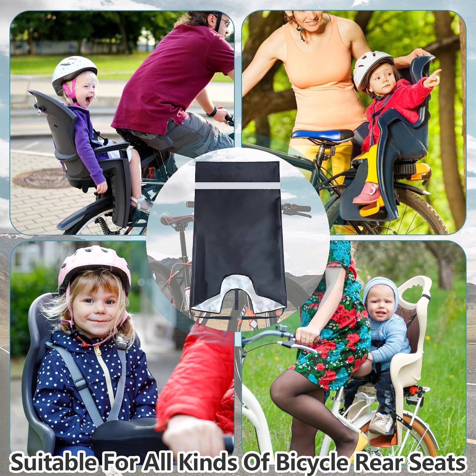 Lot De 2 Housses De Pluie Pour Siège Vélo Enfant - Protection Imperméable Oxford 420D, Bandes Réfléchissantes, Taille Adjustable