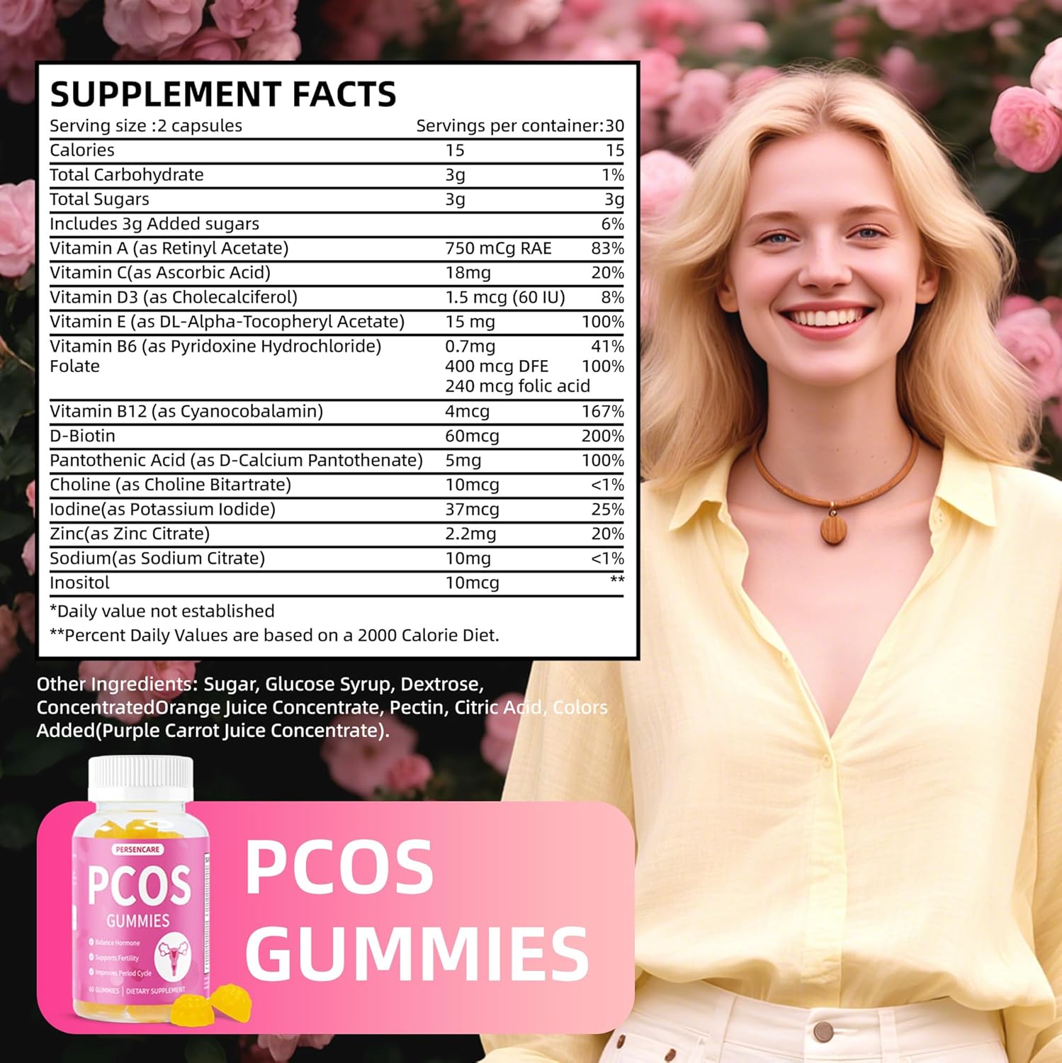 PCOS Multivitamin Gummies for Women Hormone Balance, Inositol Vitamins for Healthy Menstrual Cycle, Menopause and Mood Support, Fertility & Ovulation Reproductive Health Gummy 60 Count - Image 3