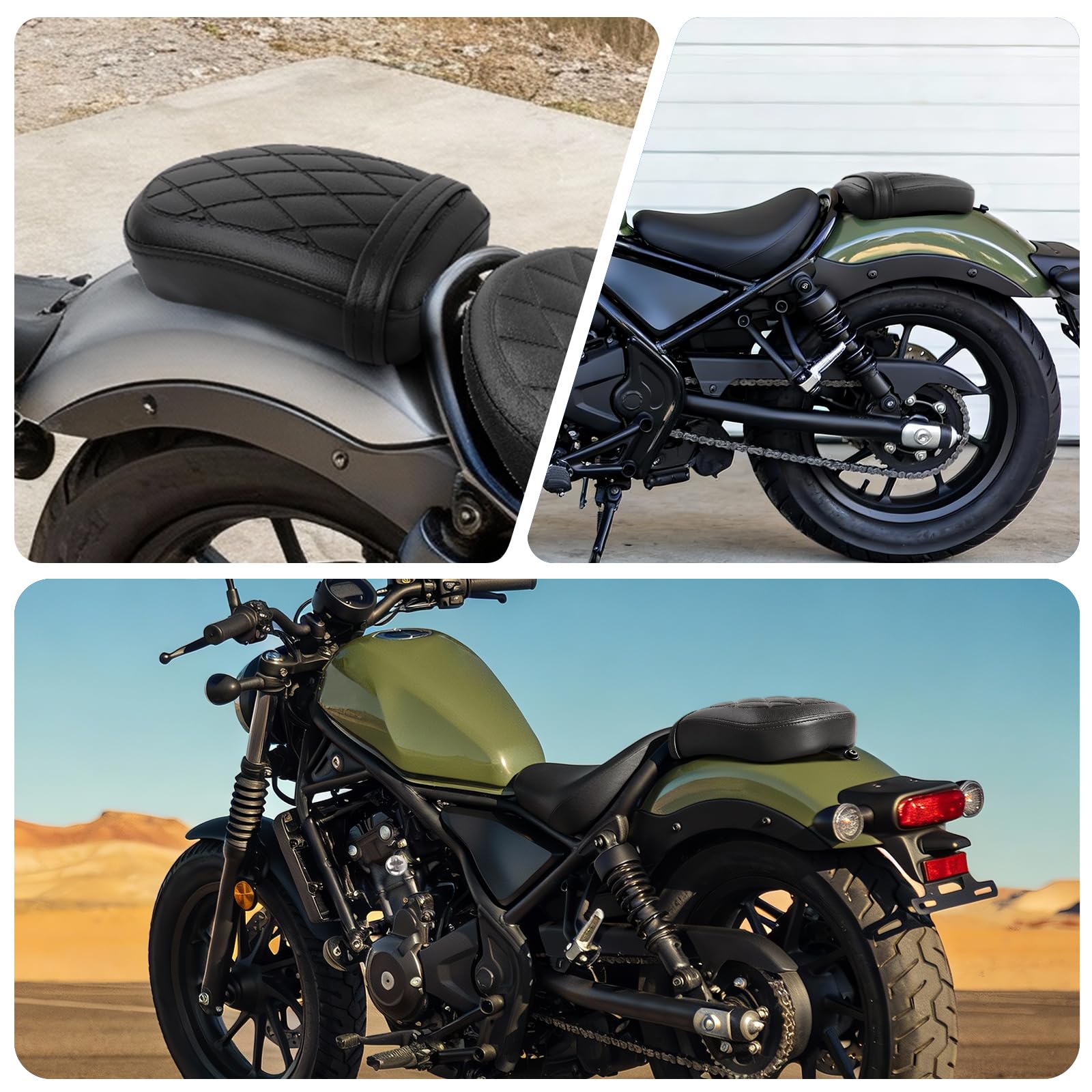 DREAMIZER Cojín de Confort para Pasajero de Moto en Cuero Asiento Compatible con Honda Rebel 300 500 CMX300 500 2017-2025