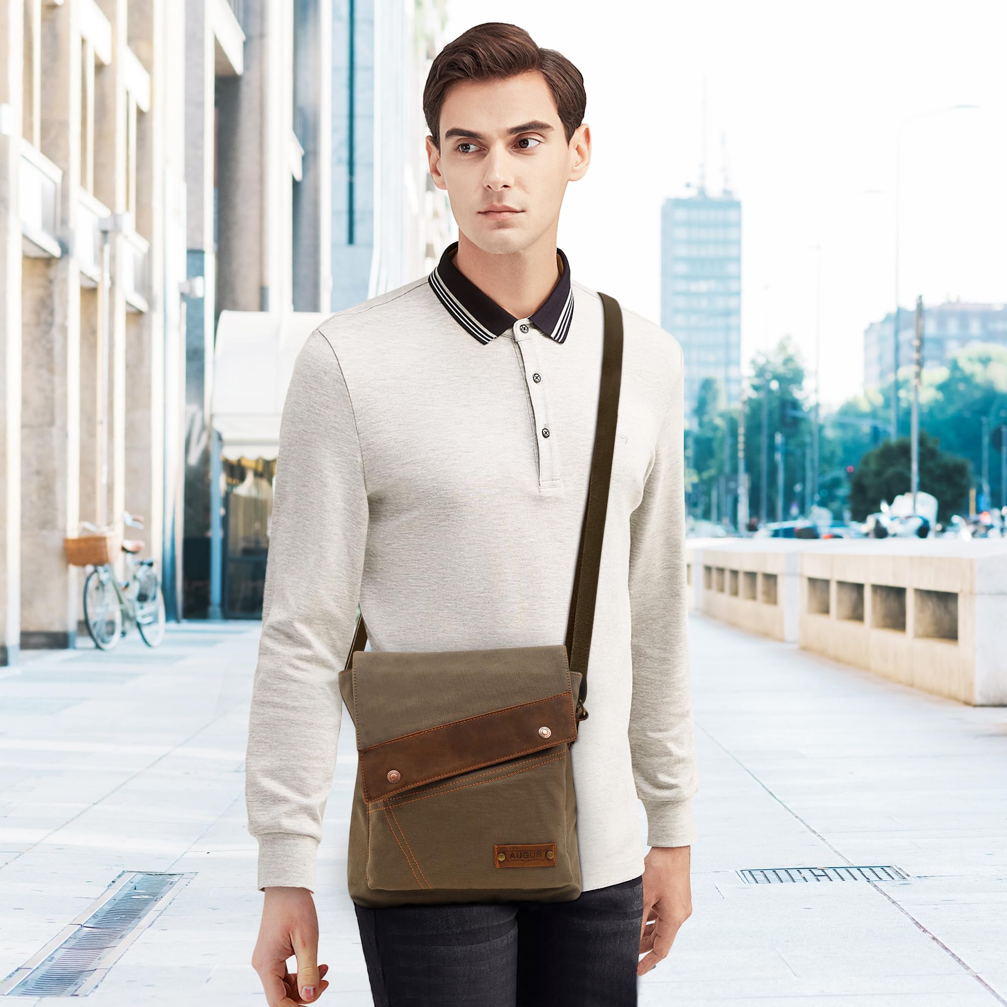 Retro Bolso Bandolera Hombre Bolsa de Mensajero Pequeña Lona Bolsa de Hombro Negocios Bolso Cruzado Casual Bolsa Crossbody para Trabajo Oficina Viajes Man Bag Ejercito Verde