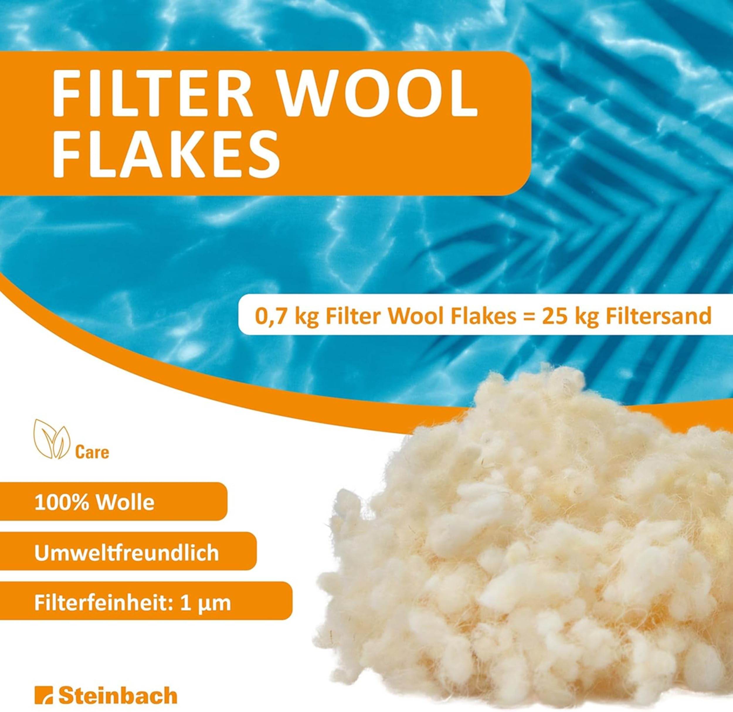 Steinbach | Filter Wool Flakes Filterwolle | 1400 g | ersetzt 50 kg Filtersand | 100% Schurwolle | Kompatibel mit Allen handelsüblichen Sandfilteranlagen | Salzwasser geeignet