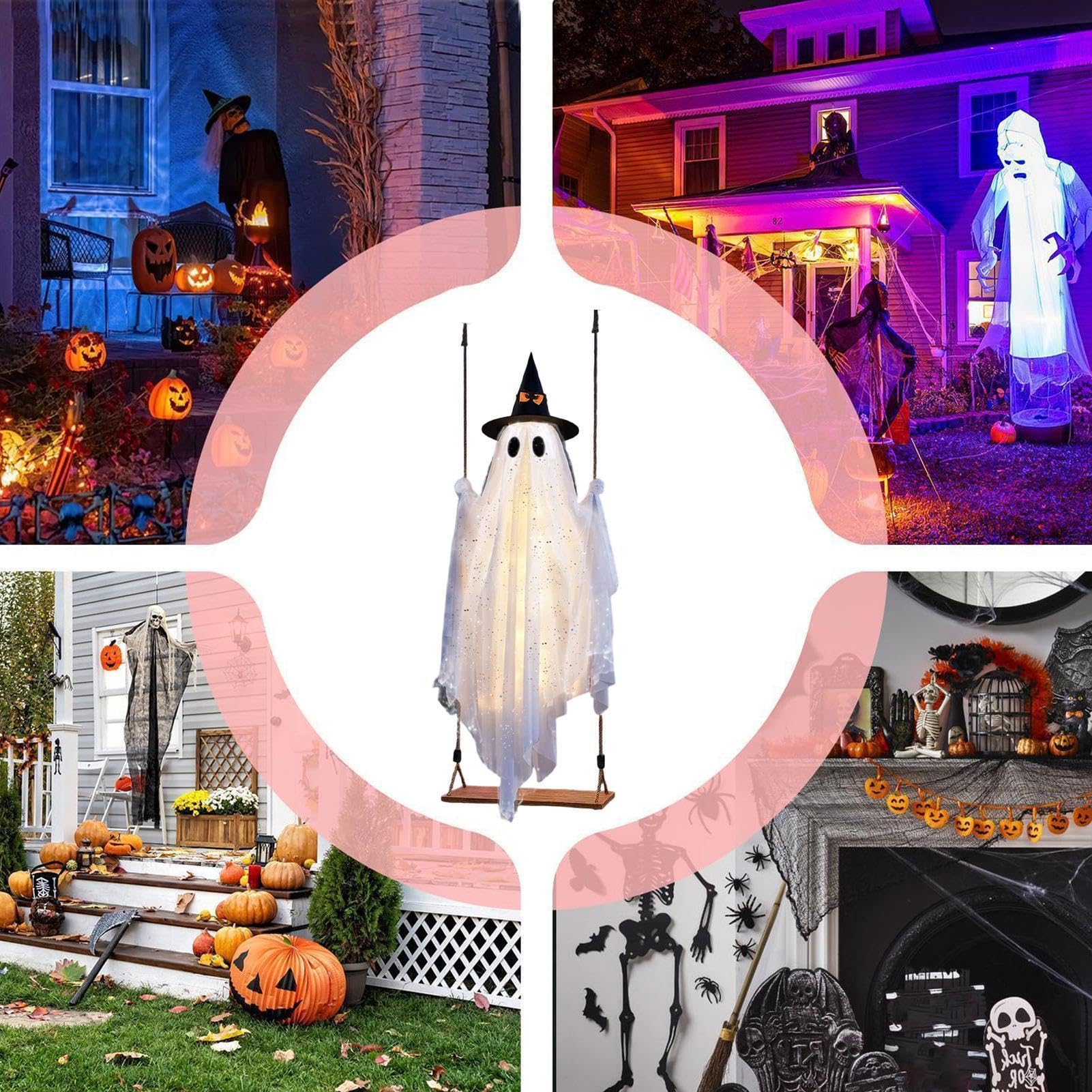 Decorazione fantasma Halloween con cappello grande decorazione da giardino | Carini Ornamenti Albero Fantasma Esterno per Festa Cortile Patio Prato Caminetto Infestato
