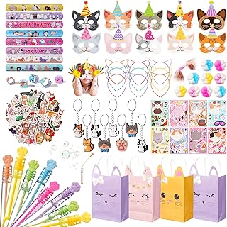 Vanblue 146Pcs Cat Party Favors Themed Birthday Party Decorations for Kids, Cat Party Supplies Goodie Bag Stuffers Fillers,Pet Headband Gifts Bags