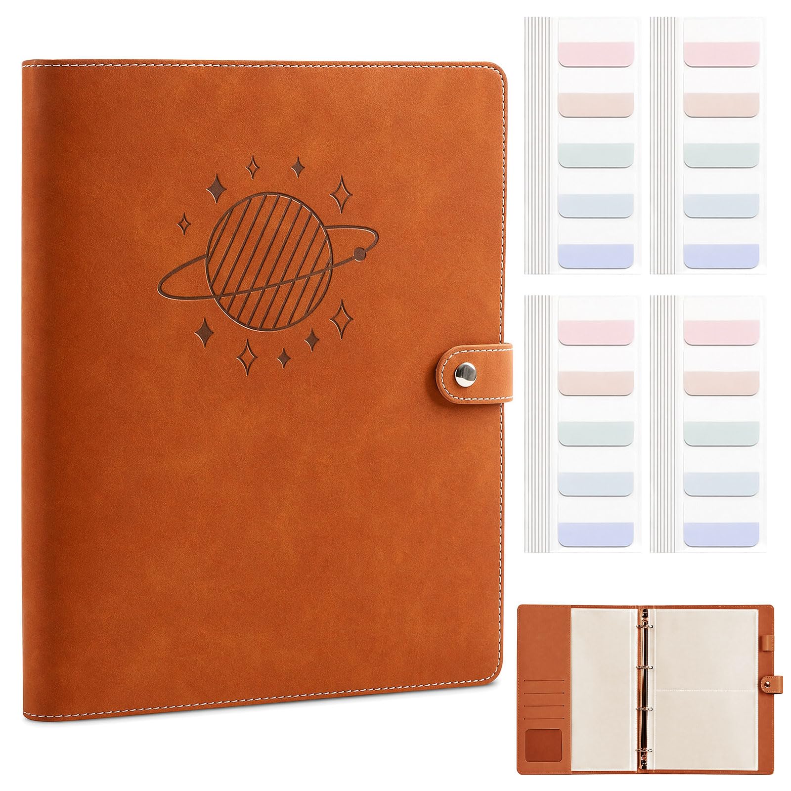 A4 Book Ring Binder Display Folder with Plastic Sleeves Leather Display Book with 60 Pockets 40xA4+20xA5, Portfolio Folder with Labels for Document Organizer Pregnancy Scan Archive Certificates Orange