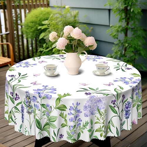 Miniatura 2 de Eikione Mantel redondo de 60 pulgadas, mantel floral de poliéster, impermeable, sin manchas, sin arrugas, cubierta de mesa para interiores y