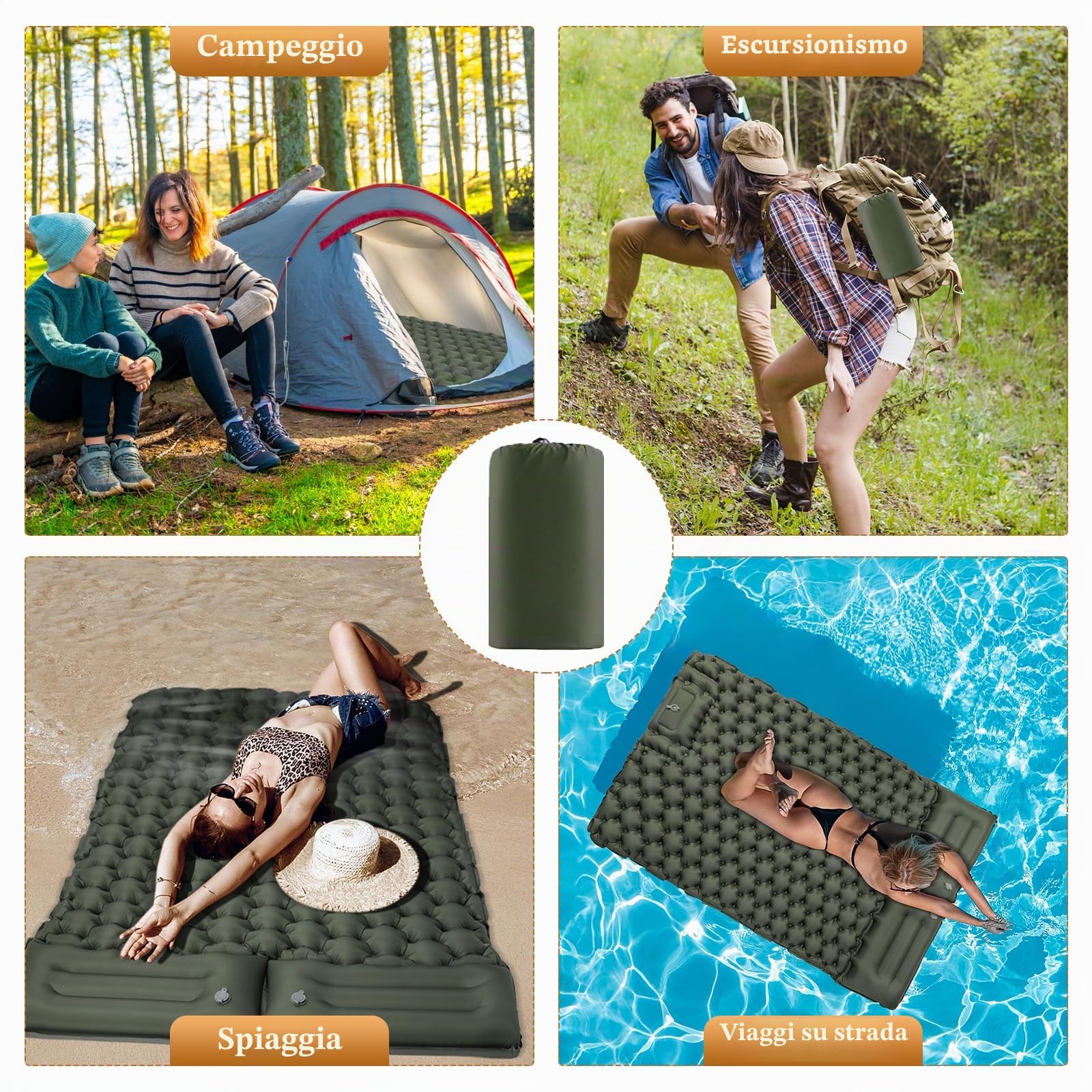Satisure Tappetino da campeggio impermeabile, per 2 persone, autogonfiabile, con pressa per i piedi, pompa ad aria, per acqua, spiaggia, piscina, tettuccio auto