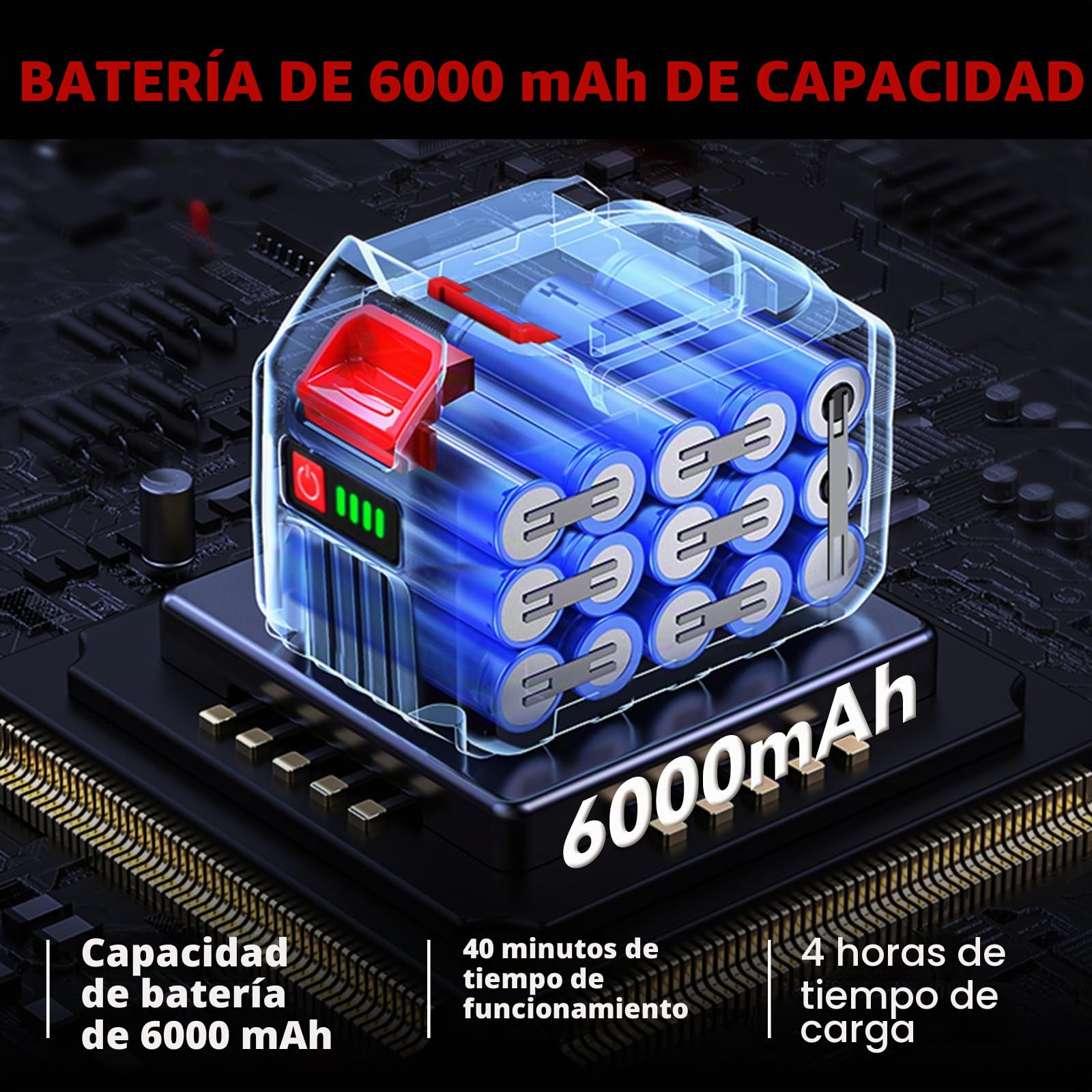 21V Batería de Litio con Cargador, 1x 6000mAh, para Herramientas ONEVAN | 21V aumento de voltaje, BMS protección múltiple, indicador LED, paquete de baterías para herramientas ONEVAN, plug-and-play