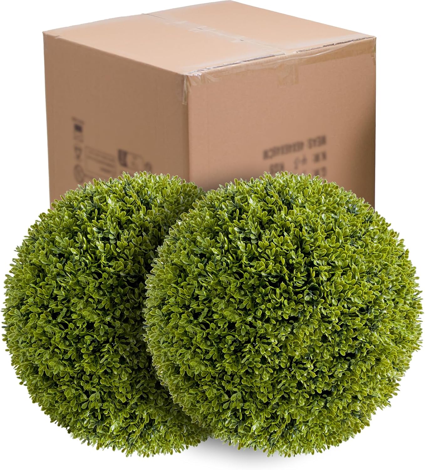 2 Pack 15.7" Artificial Boxwood Topiary Balls - Realistic Faux Greenery for Porch, Patio, Balcony Decor - Outdoor/Indoor Hanging Plants, Wedding & Home Decoration
