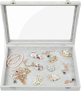 STYLIFING ジュエリーオーガナイザーボックス ベルベットジュエリートレイ クリア蓋付き ジュエリーディスプレイケース リング イヤリング ネックレス ブレスレット ウォッチ用