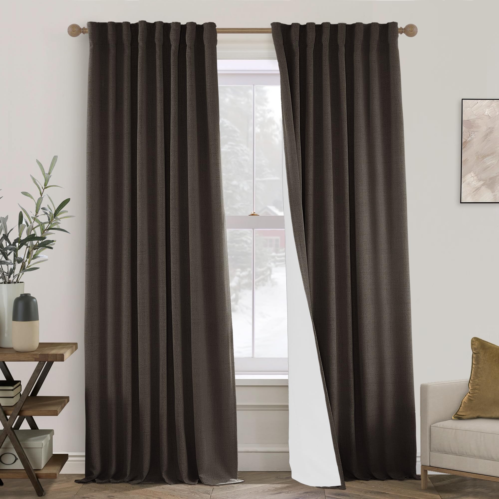 Amazon.com: PANELSBURG Dark Brown Linen Curtains 96 Inches Long 2 Panel ...