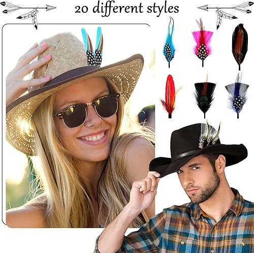 Miniatura 5 de 20 plumas de sombrero, plumas surtidas para sombreros Fedora, accesorios coloridos de plumas reales para hombres y mujeres (estilo mixto)