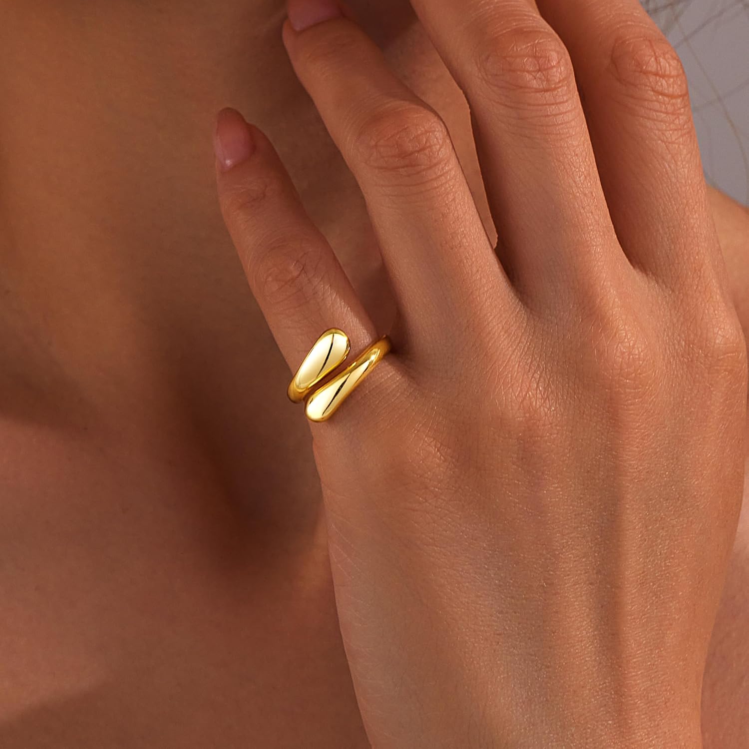 Inerney Gold Chunky Rings for Women Non Tarnish, 14K Gold Plated Adjustable Rings for Statement, Stackable Thumb Pinky Bands Comfort Fit Size 5-11 for Jewelry Gift