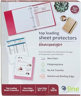 C-Line Top Loading Heavyweight Poly Sheet Protectors, Non-Glare, 8.5 x 11 Inches, 50 per Box (62018)