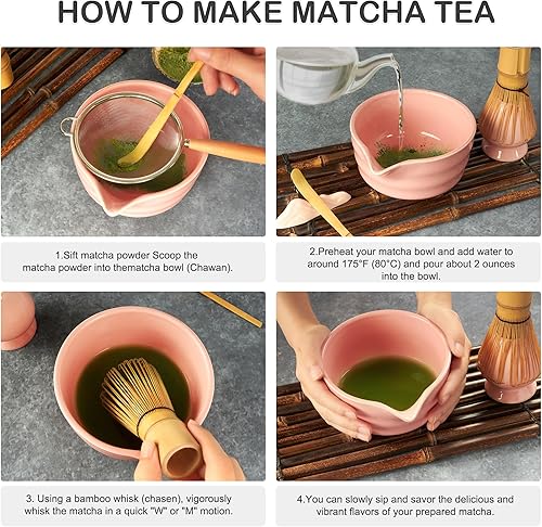 Miniatura 6 de FEXIA Juego de batidor y espumador de matcha de 6 piezas, incluye tamiz matcha, batidor de bambú (chasen), soporte para batidor, cuchara, cuchara,