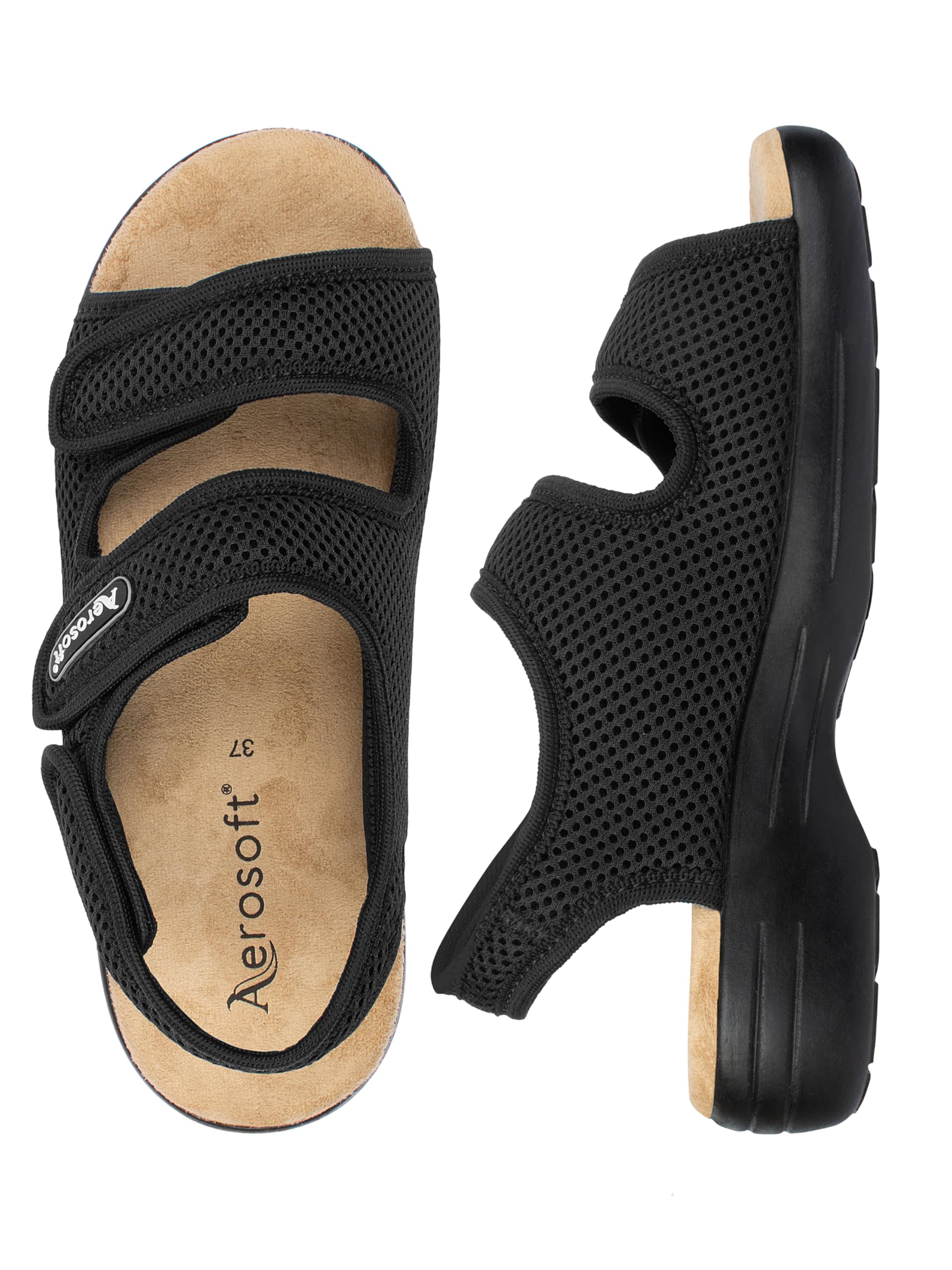 Aerosoft Reha-Sandale Stretch 18 für Damen und Herren mit Klettverschluss | Stretchmaterial passt sich Hallux Valgus und empfindlichen Füßen an, rutschhemmend, der Fersenklett erleichtert den Einstieg.