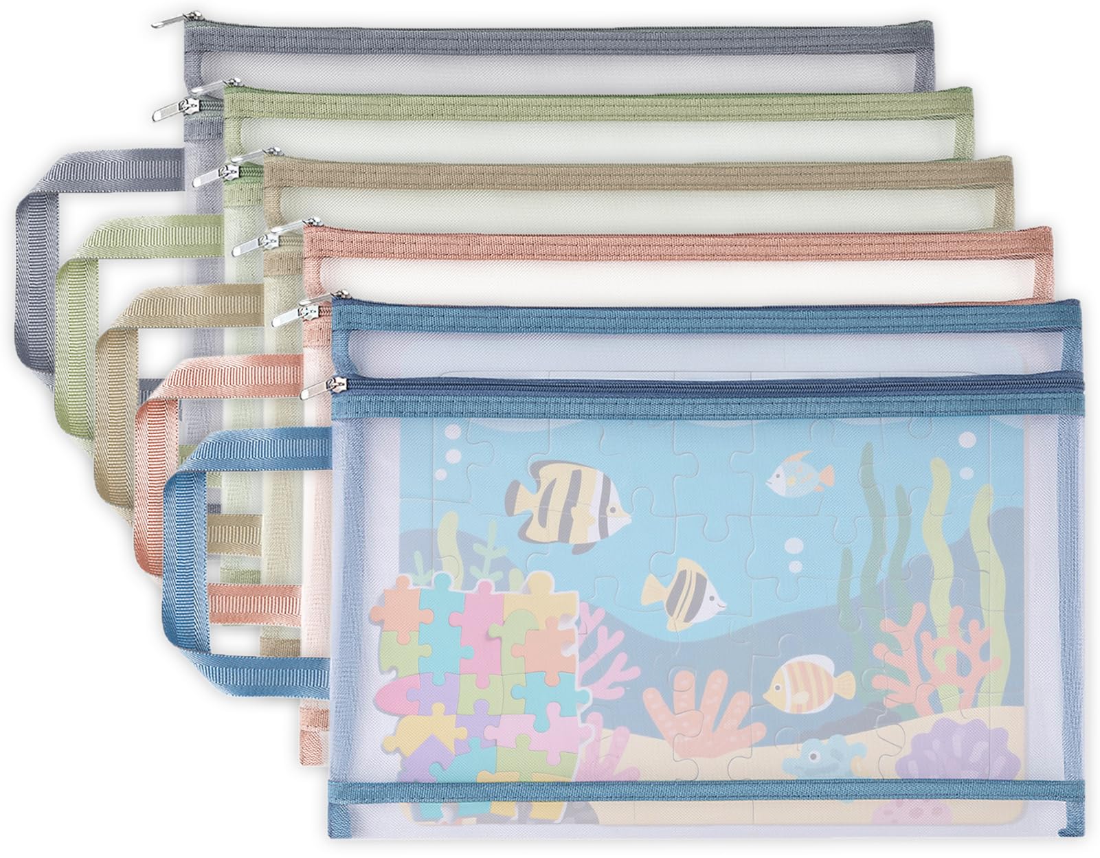 5pcs Mesh Toy Storage Bags, Double-Layer Nylon Mesh Zipper Pouch Bags for Board Games Puzzles Building Blocks Scrapbook Books, Clear Kids Toy Storage for Classroom (A4-25 * 33.5cm)