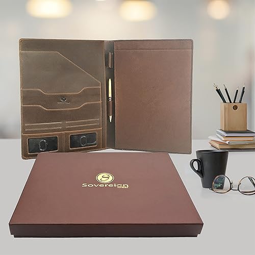 Miniatura 6 de Portafolio profesional de cuero genuino para hombres y mujeres | Carpeta de currículum de cuero - Organizador de documentos de entrevista y soporte