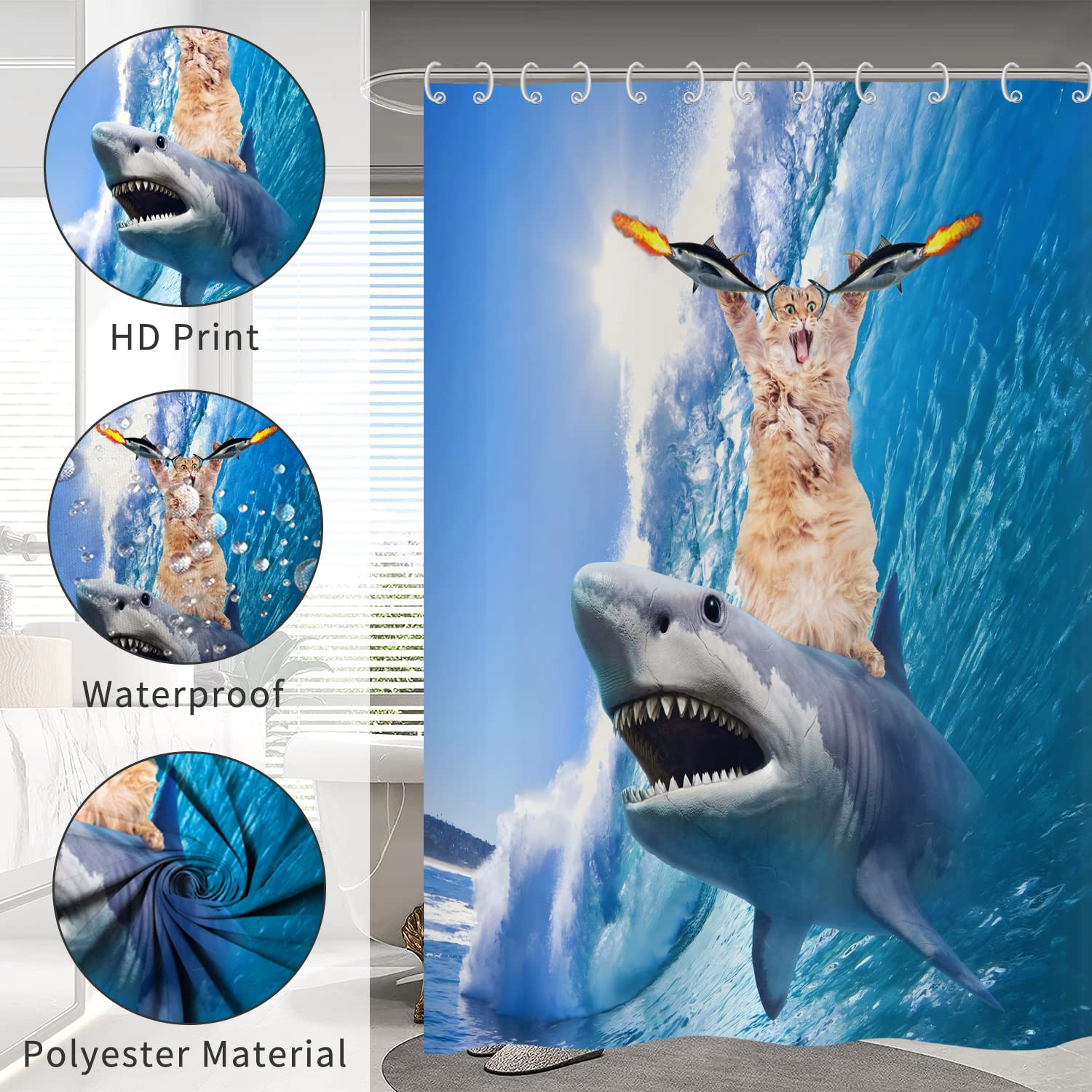 Tenda Doccia Gatto 240x200cm | Impermeabile E Antimuffa | Con 12 Ganci | Lavabile In Poliestere - Foto 8