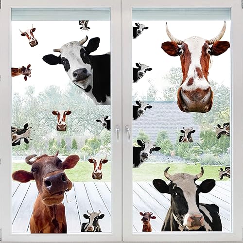 KOKOLAP Calcomanías grandes de vaca divertidas, calcomanías de ventana de vaca, calcomanías de pared de vaca mirando y pegando, calcomanías de pared
