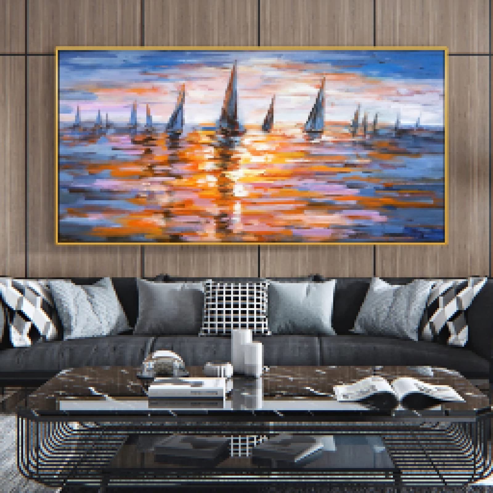 Voilier peinture impression sur toile sunset 40x80cm - 6