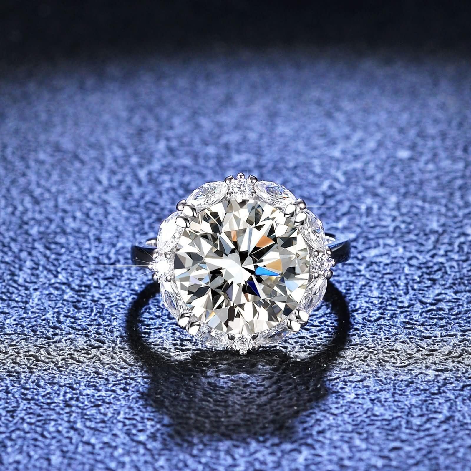 Alianzas decorativas de boda, anillo ancho y lujoso, redondo, 4 garras con moissanite de 5 quilates, plata de 9 quilates, oro blanco de 9 quilates, talla 49 (15,6)