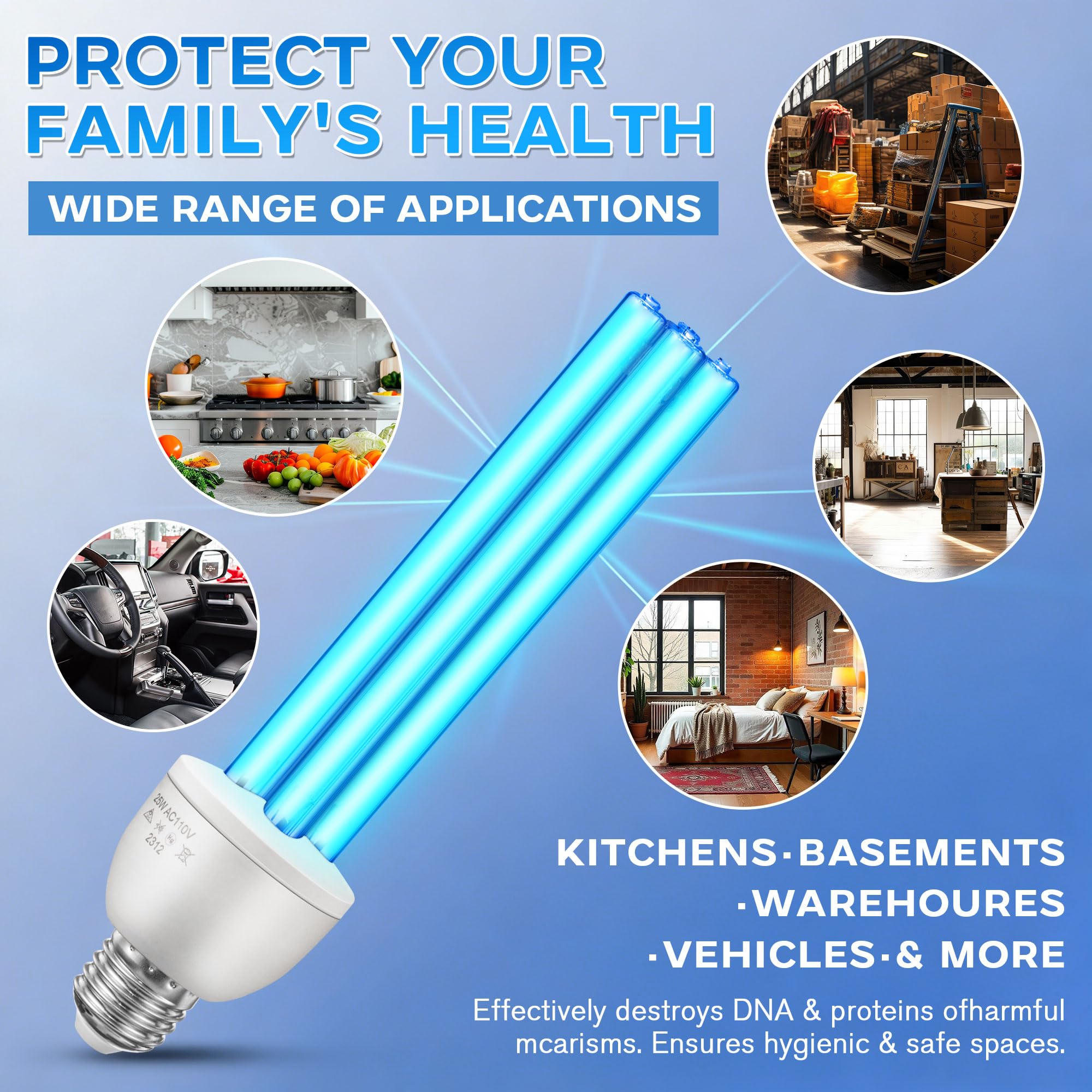 Enhon 25W UV-Lampe, 254nm UVC-Desinfektionslampe mit E27-Sockel, 360° Sterilisation für 500 ft², Wirksam gegen Bakterien in Wohnzimmer, Küche, Büro, Keller (Ozon)