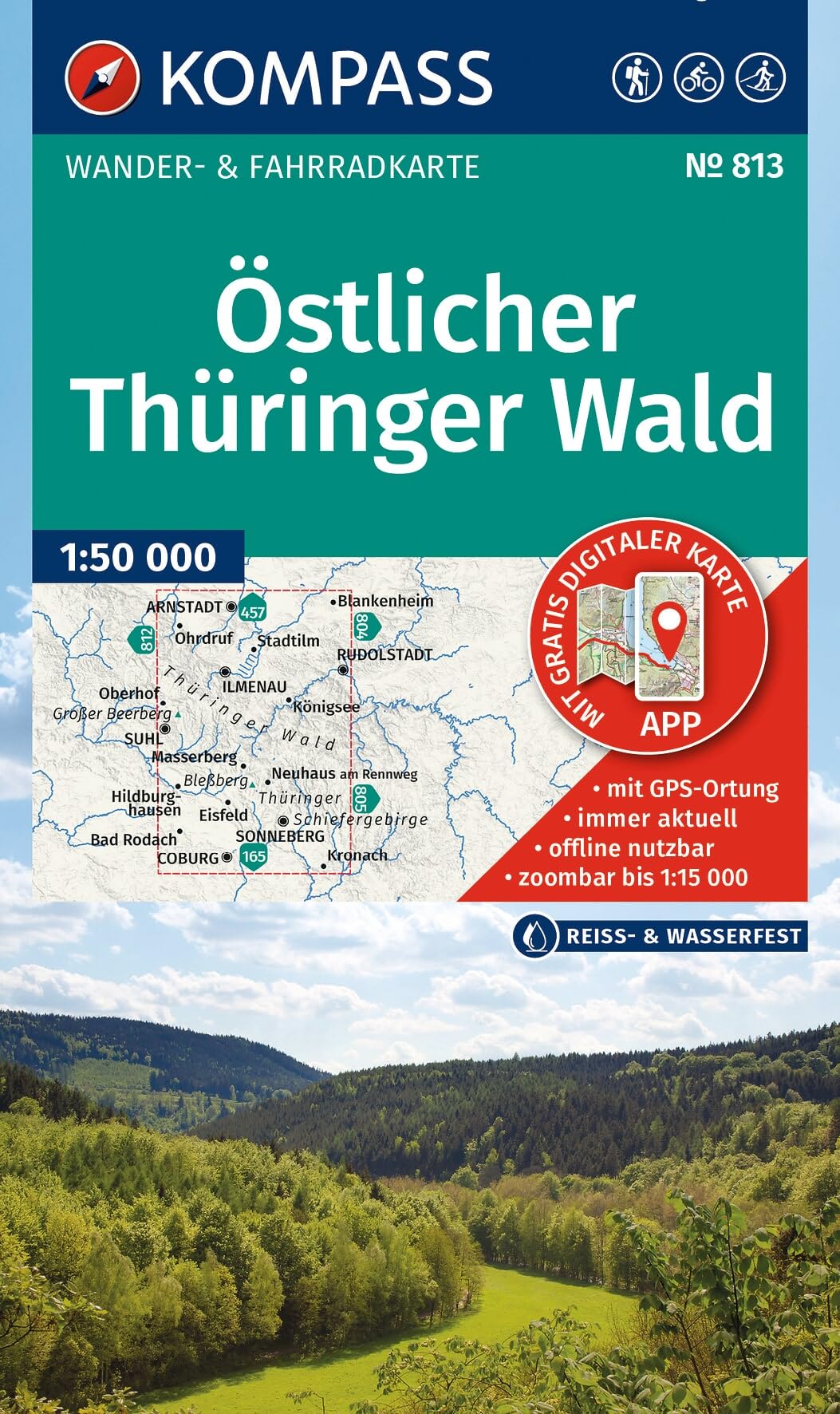 KOMPASS Wanderkarte 813 Östlicher Thüringer Wald 1:50.000: Wander- und Fahrradkarte in einem - inklusive Offline-Verwendung in der KOMPASS-App. Wander-& Radwege. Langlaufen.