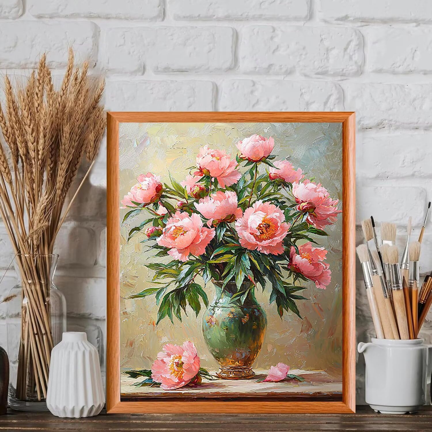 WEISHIWE Malen nach Zahlen Erwachsene Pfingstrose in Vase, 70x90cm x-454 | Malen nach Zahlen Erwachsene Leinwand Kit, DIY Handgemalt Ölgemälde Set mit 3-Pinseln und Acrylfarbe für Wanddeko,Ohne Rahmen