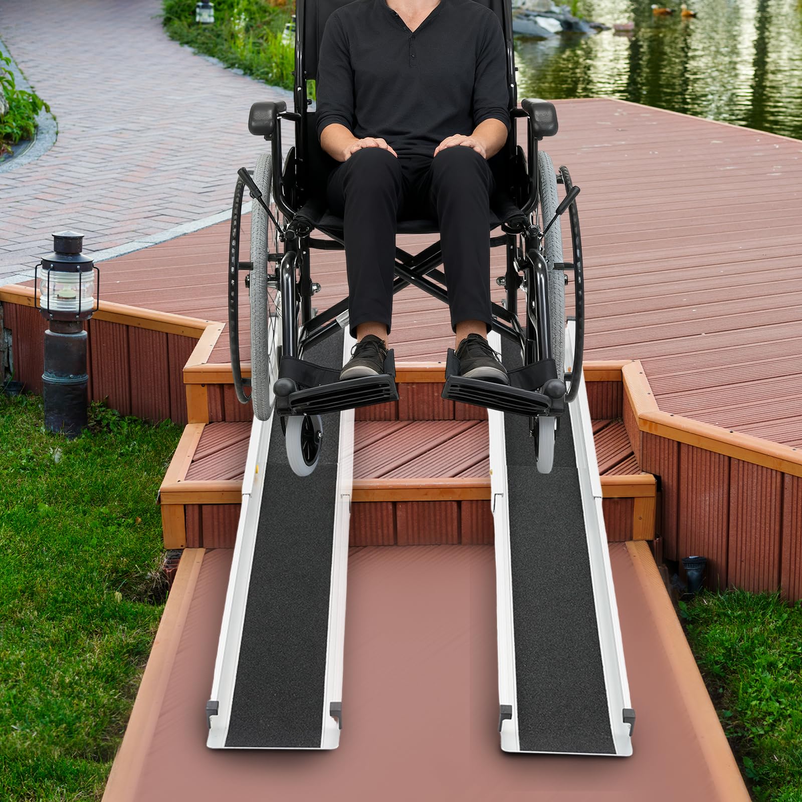 Rampa telescópica ajustable para sillas de ruedas de 2 piezas, rampa portátil de aleación de aluminio para silla de ruedas con bolsa de almacenamiento, máx. 300 kg.